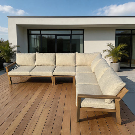 Havana 4-Piece Brown Wood-look Aluminum Outdoor L-shaped Sofa with Oatmeal Cushions