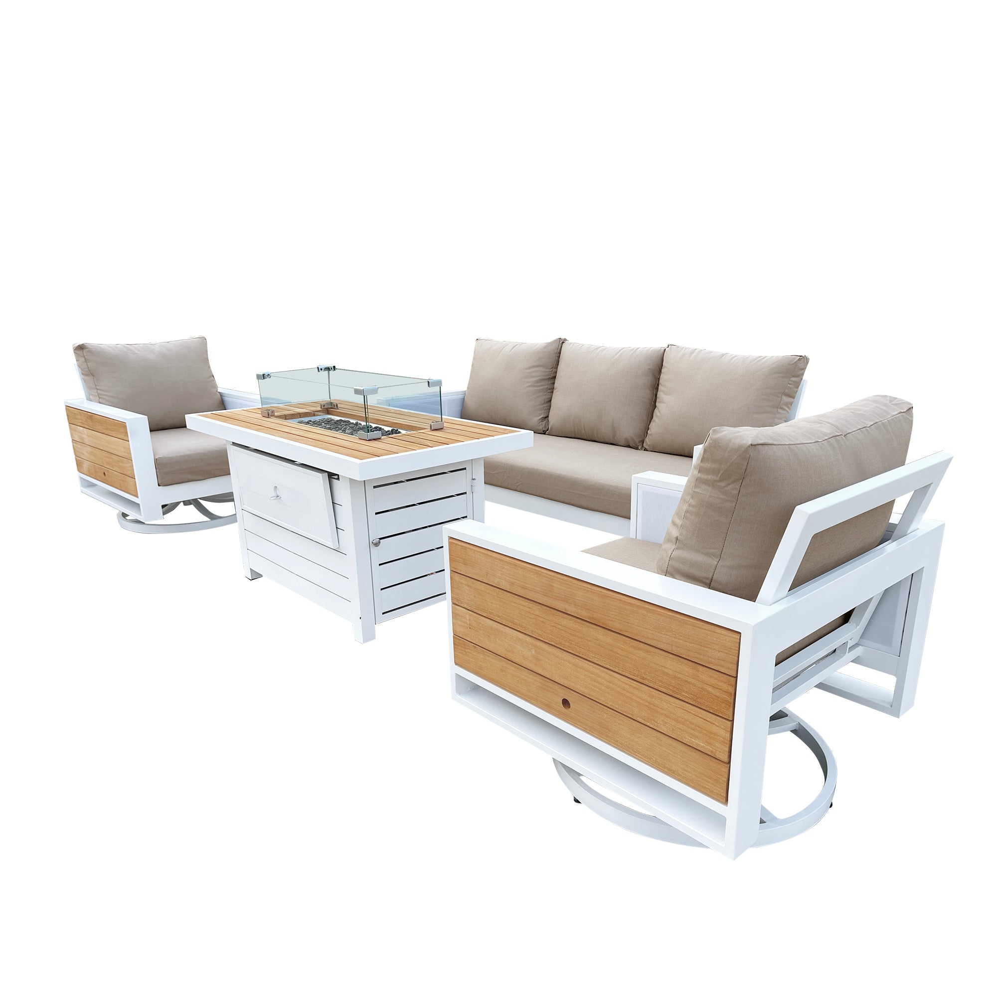 Denver 4-Piece Aluminum Outdoor Patio Fire Pit Seating Set with Acrylic Cast Ash Cushions Denver 4-Piece Aluminum Outdoor Patio Fire Pit Seating Set with Acrylic Cast Ash Cushions