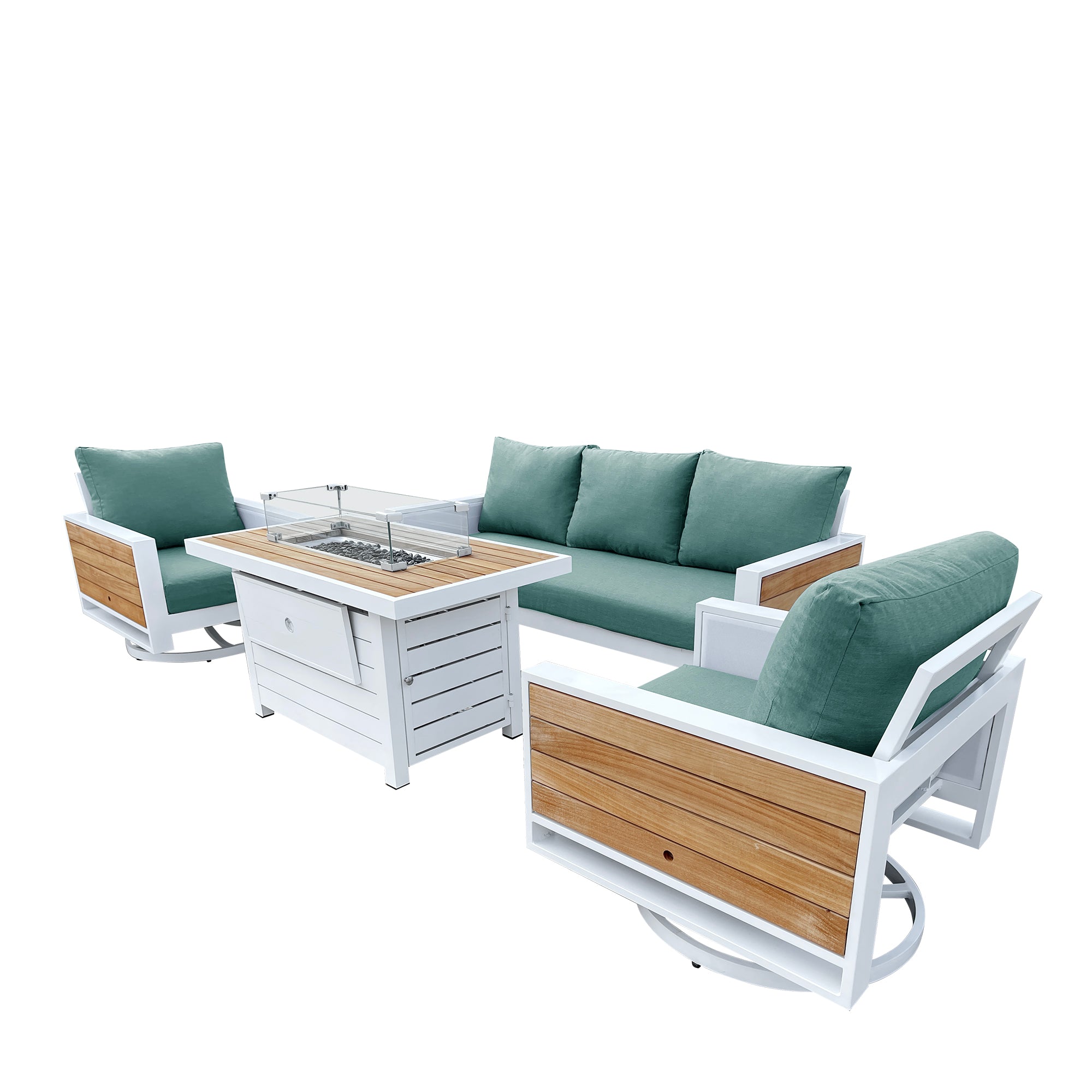 Denver 4-Piece Aluminum Outdoor Patio Fire Pit Seating Set with Acrylic Cast Breeze Cushions Denver 4-Piece Aluminum Outdoor Patio Fire Pit Seating Set with Acrylic Cast Breeze Cushions