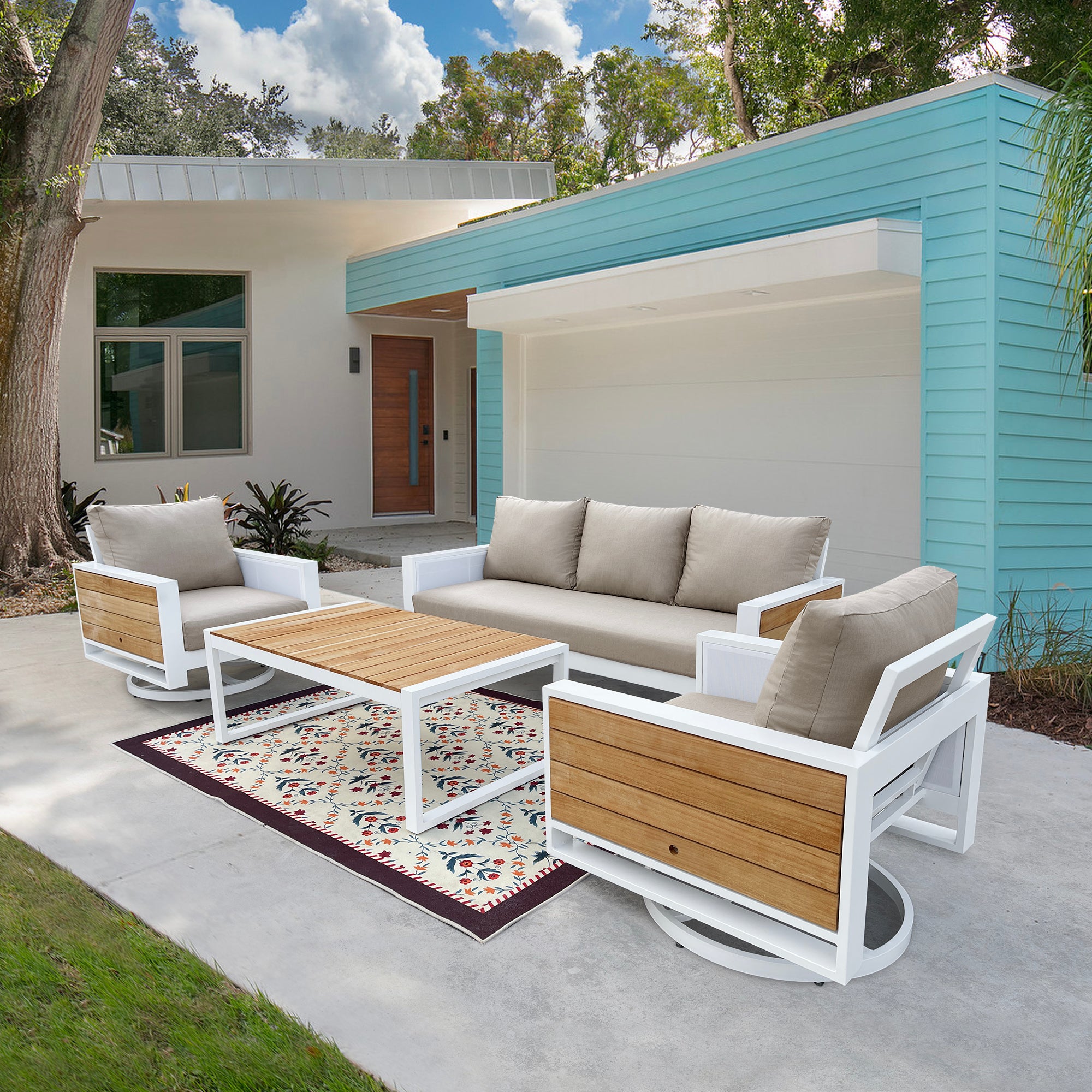 Denver 4-Piece Aluminum Outdoor Patio Conversation Seating Set with Acrylic Cast Ash Cushions Denver 4-Piece Aluminum Outdoor Patio Conversation Seating Set with Acrylic Cast Ash Cushions