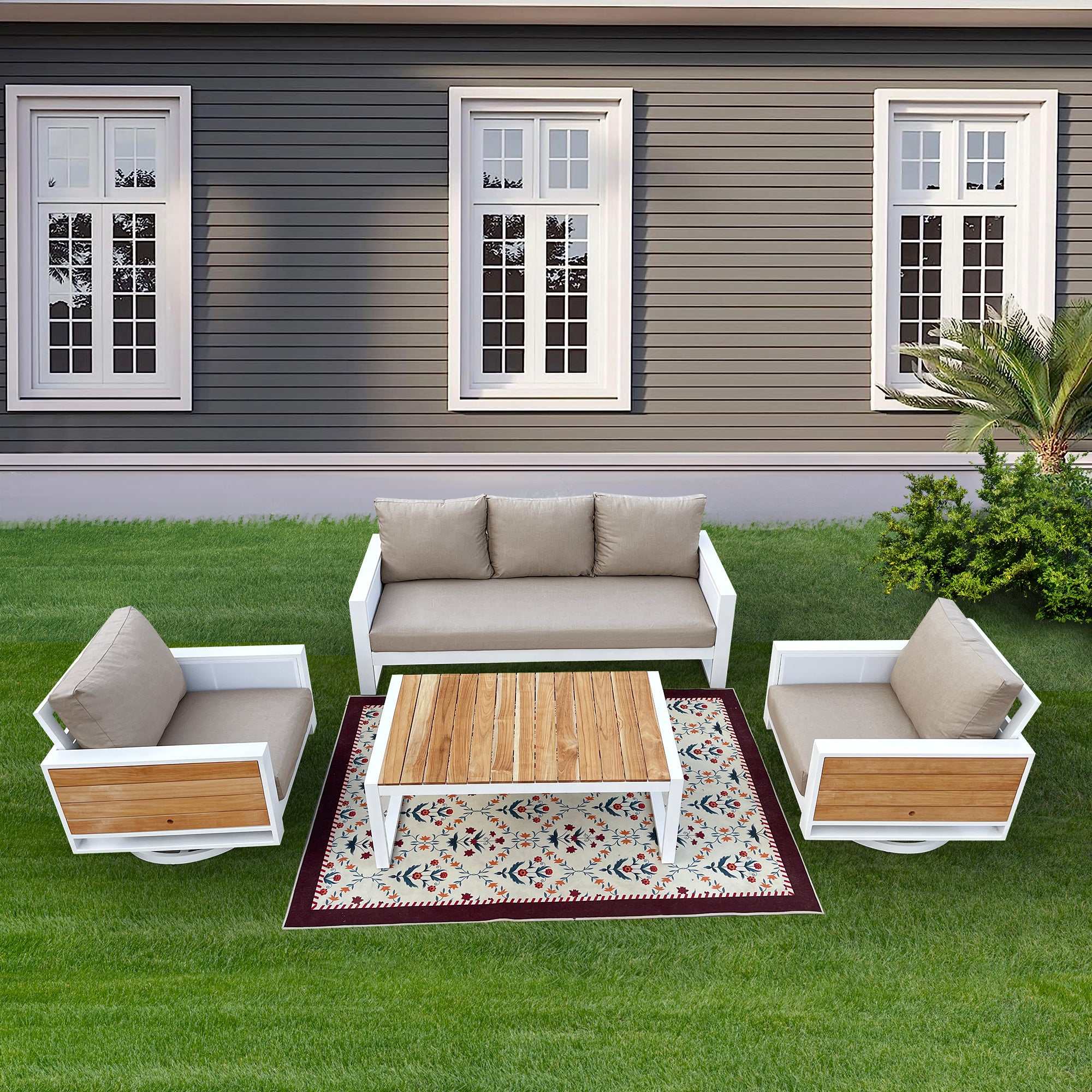 Denver 4-Piece Aluminum Outdoor Patio Conversation Seating Set with Acrylic Cast Ash Cushions Denver 4-Piece Aluminum Outdoor Patio Conversation Seating Set with Acrylic Cast Ash Cushions