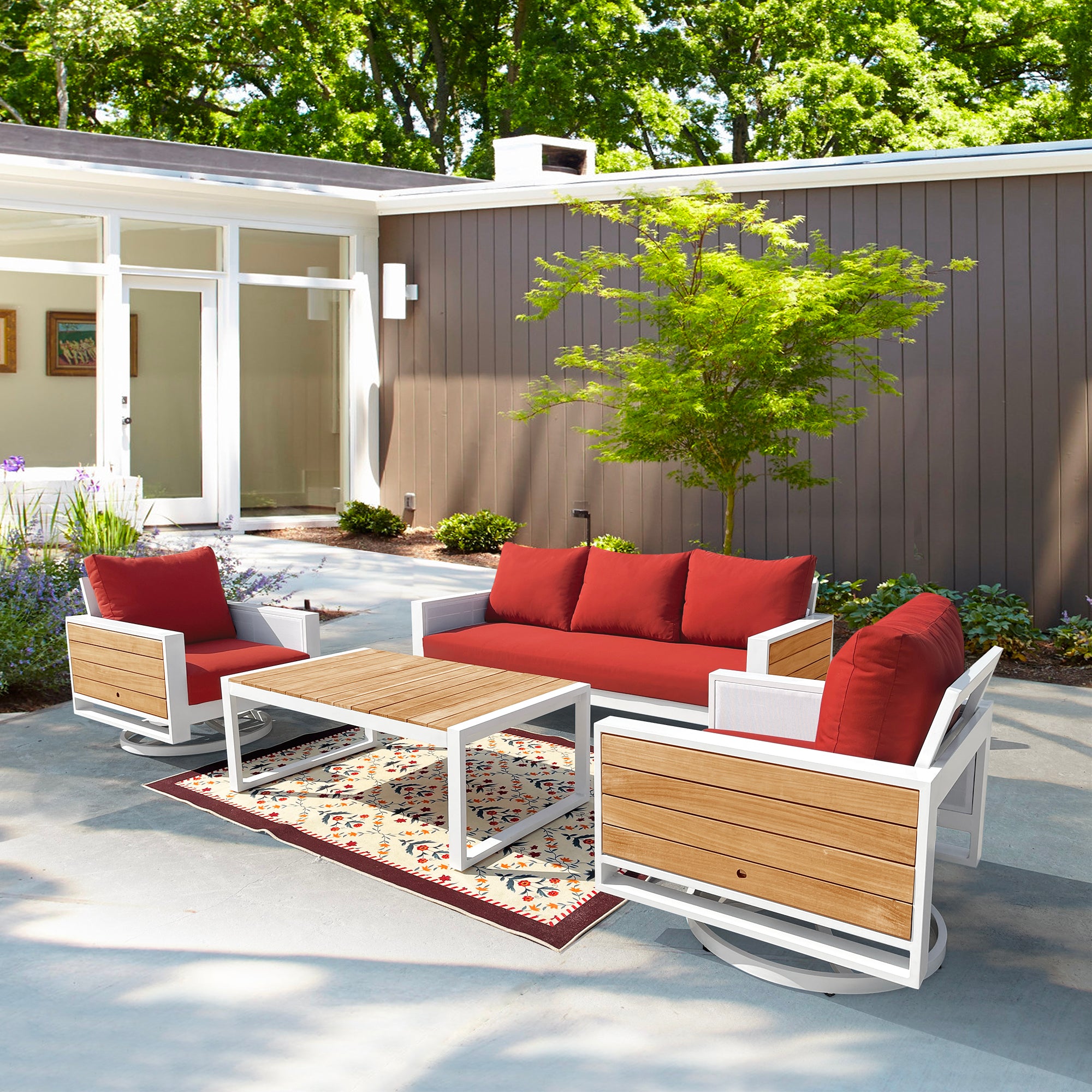 Denver 4-Piece Aluminum Outdoor Patio Conversation Seating Set with Sunbrella Canvas Terracotta Cushions Denver 4-Piece Aluminum Outdoor Patio Conversation Seating Set with Sunbrella Canvas Terracotta Cushions