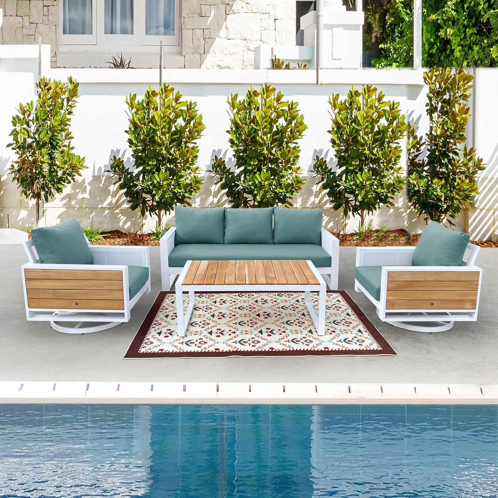 Denver 4-Piece Aluminum Outdoor Patio Conversation Seating Set with Acrylic Cast Breeze Cushions Denver 4-Piece Aluminum Outdoor Patio Conversation Seating Set with Acrylic Cast Breeze Cushions