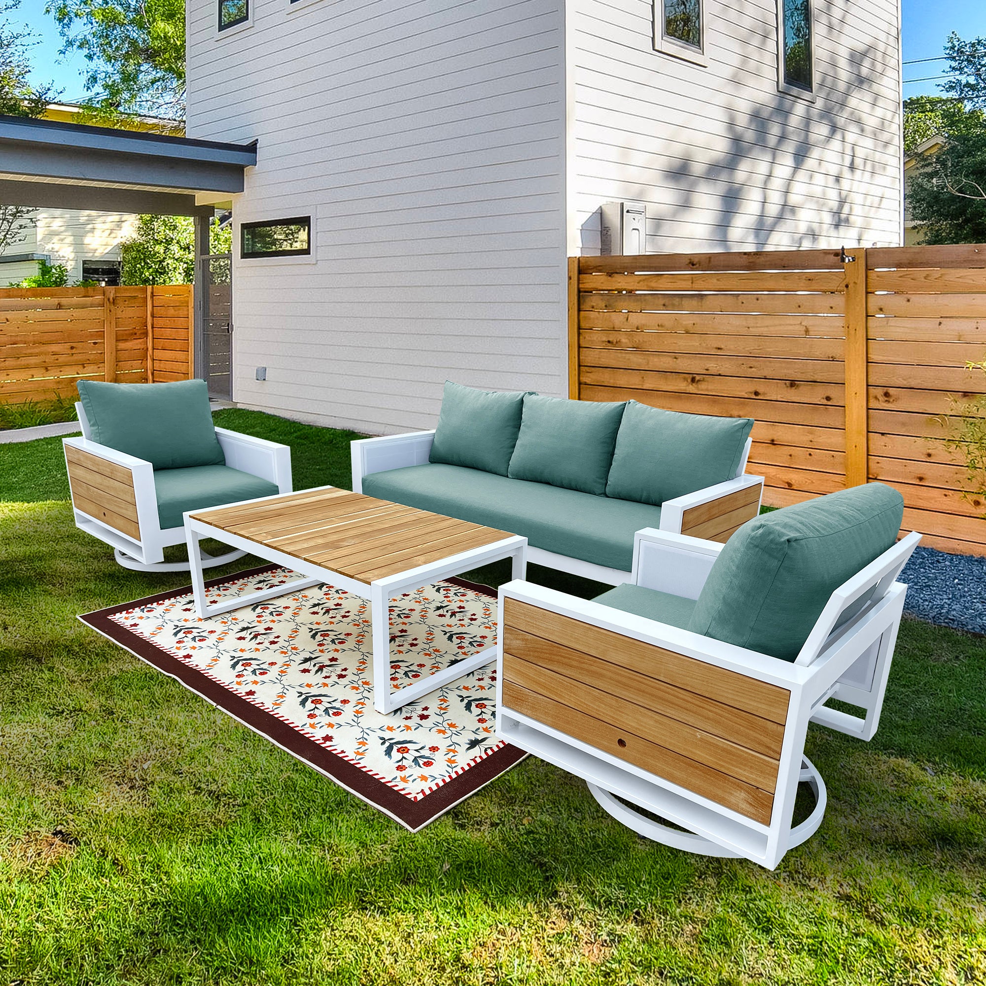 Denver 4-Piece Aluminum Outdoor Patio Conversation Seating Set with Acrylic Cast Breeze Cushions Denver 4-Piece Aluminum Outdoor Patio Conversation Seating Set with Acrylic Cast Breeze Cushions