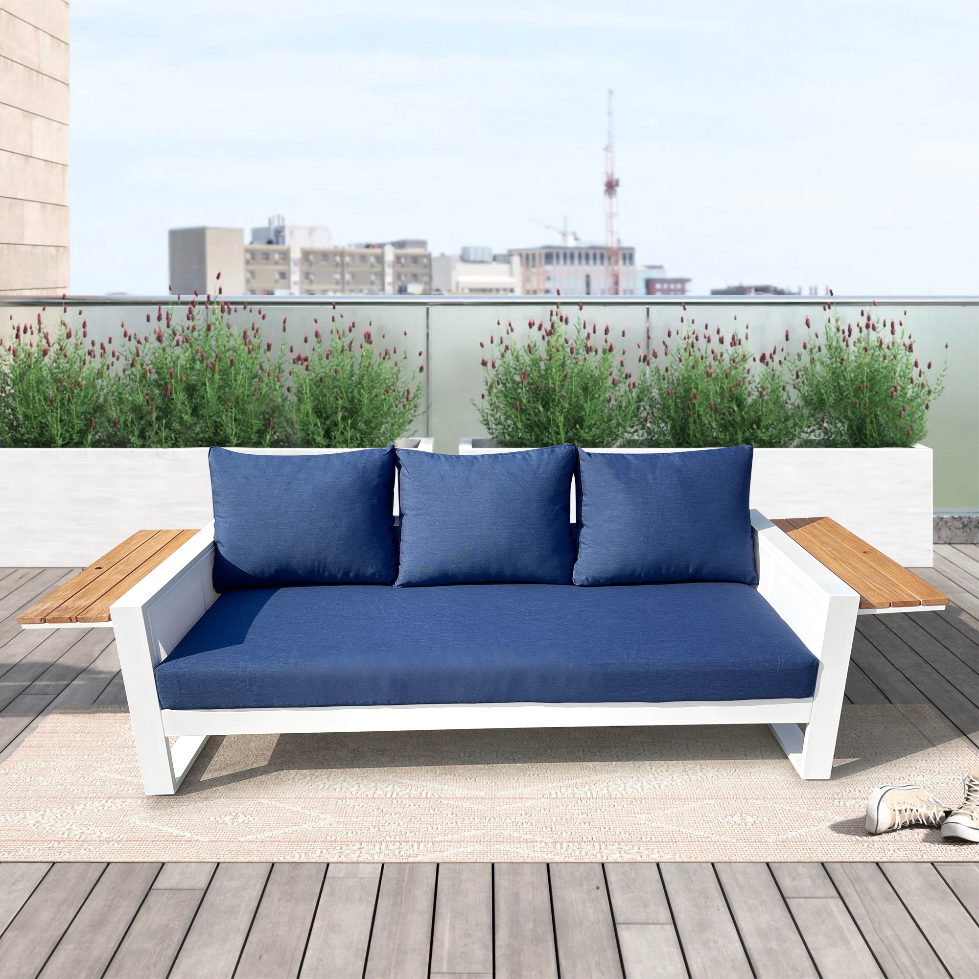 Denver 4-Piece Aluminum Outdoor Patio Conversation Seating Set with Acrylic Spectrum Indigo Cushions Denver 4-Piece Aluminum Outdoor Patio Conversation Seating Set with Acrylic Spectrum Indigo Cushions