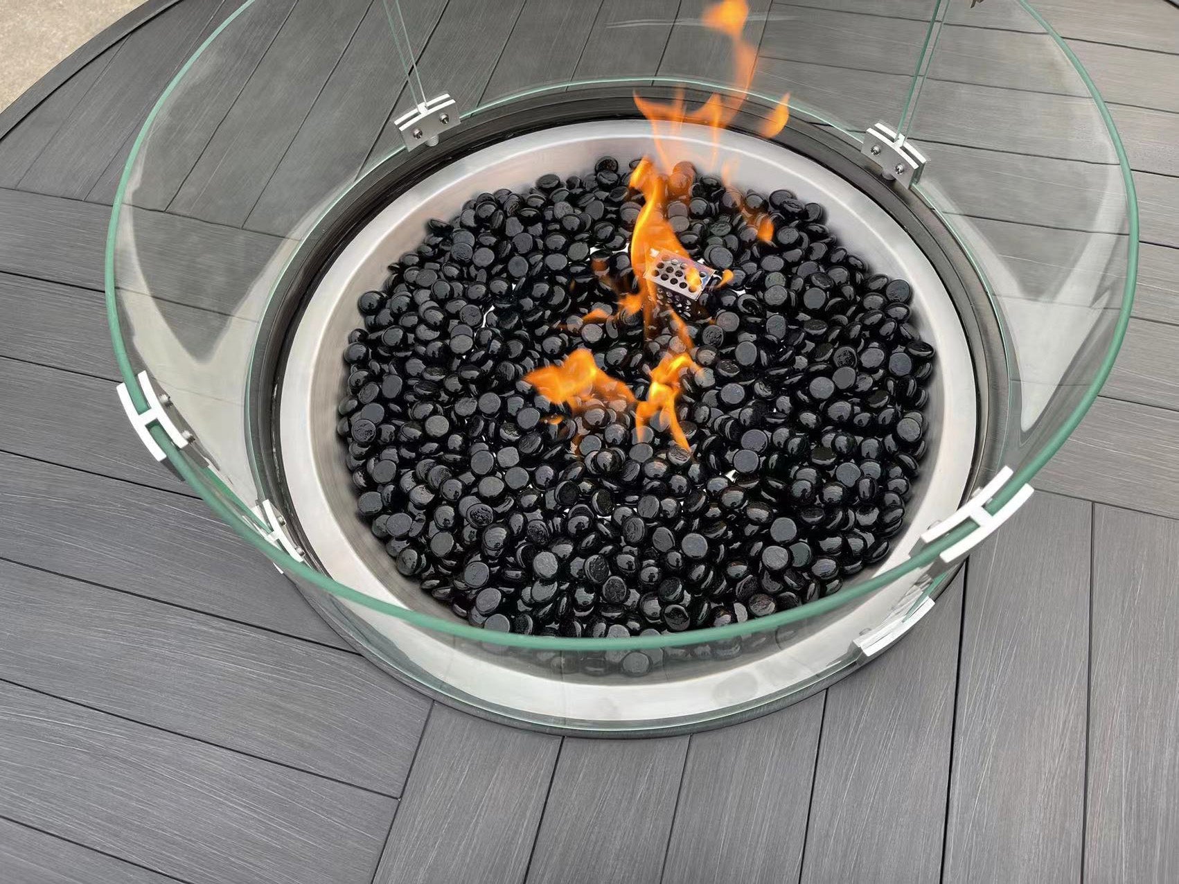 Manbo 4-Piece Wicker Patio Fire Pit Seating Set with Acrylic Cast Breeze Cushions and Round Fire Pit Table Manbo 4-Piece Wicker Patio Fire Pit Seating Set with Acrylic Cast Breeze Cushions and Round Fire Pit Table