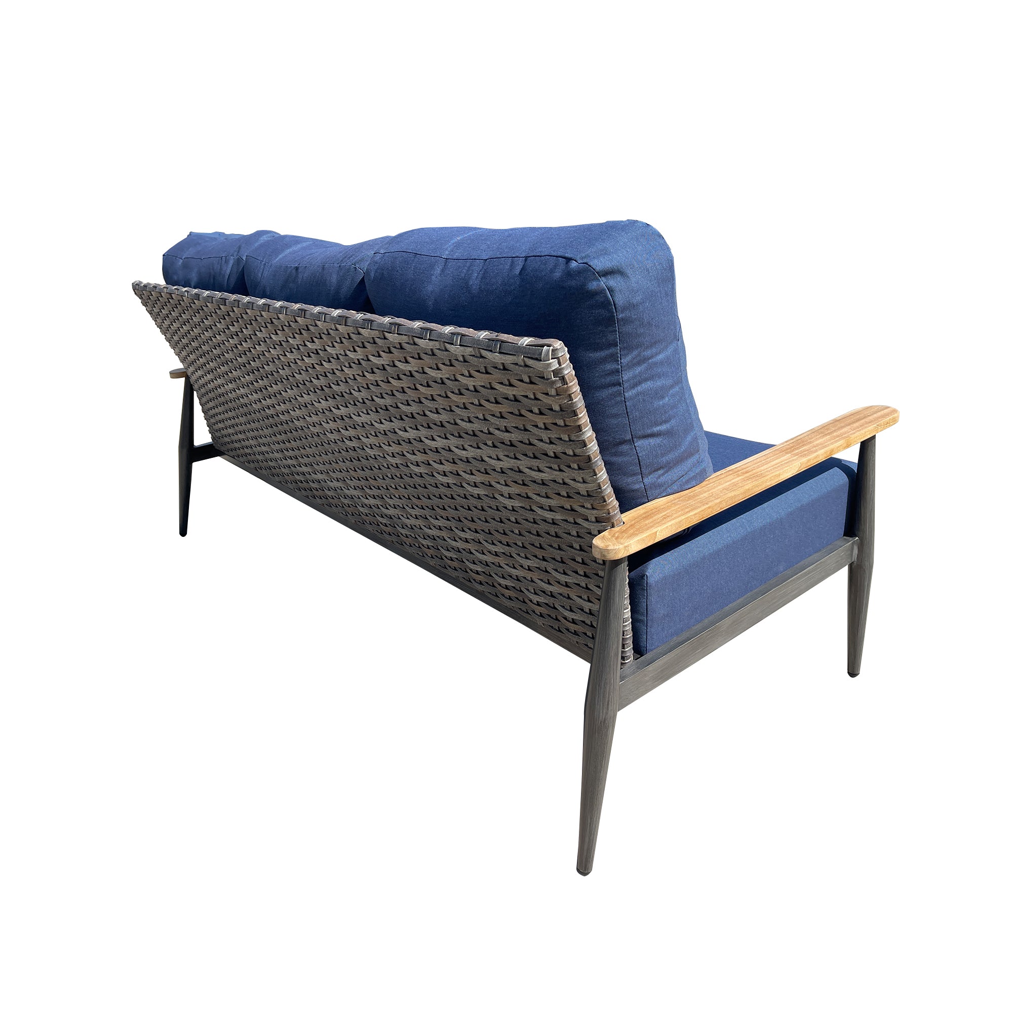 Manbo 4-Piece Wicker Patio Fire Pit Seating Set with Acrylic Spectrum Indigo Cushions and Round Fire Pit Table Manbo 4-Piece Wicker Patio Fire Pit Seating Set with Acrylic Spectrum Indigo Cushions and Round Fire Pit Table