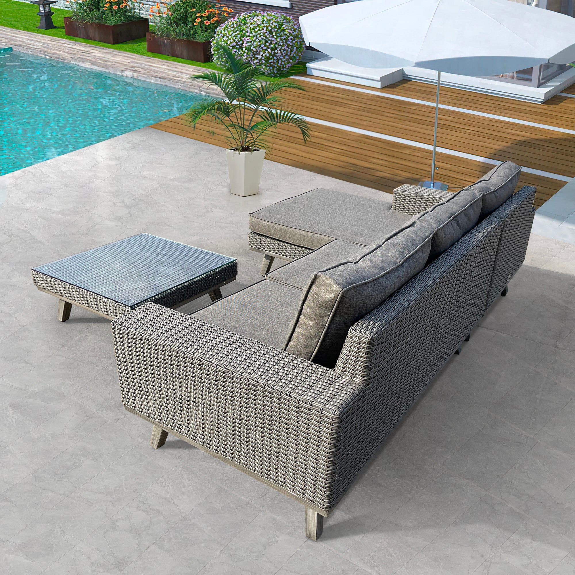 3-Piece Wicker Outdoor Patio Sectional Set with Charcoal Gray Cushions 3-Piece Wicker Outdoor Patio Sectional Set with Charcoal Gray Cushions