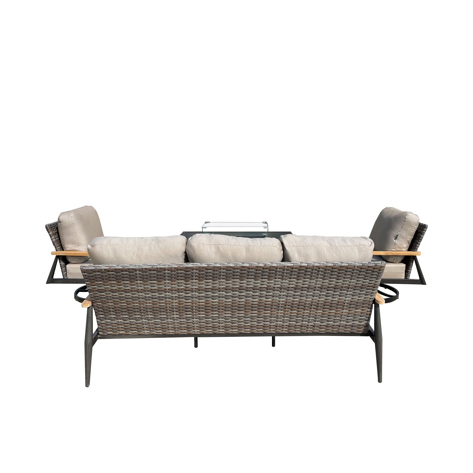Manbo 4-Piece Wicker Patio Fire Pit Seating Set with Acrylic Cast Ash Cushions and Rectangular Fire Pit Table Manbo 4-Piece Wicker Patio Fire Pit Seating Set with Acrylic Cast Ash Cushions and Rectangular Fire Pit Table