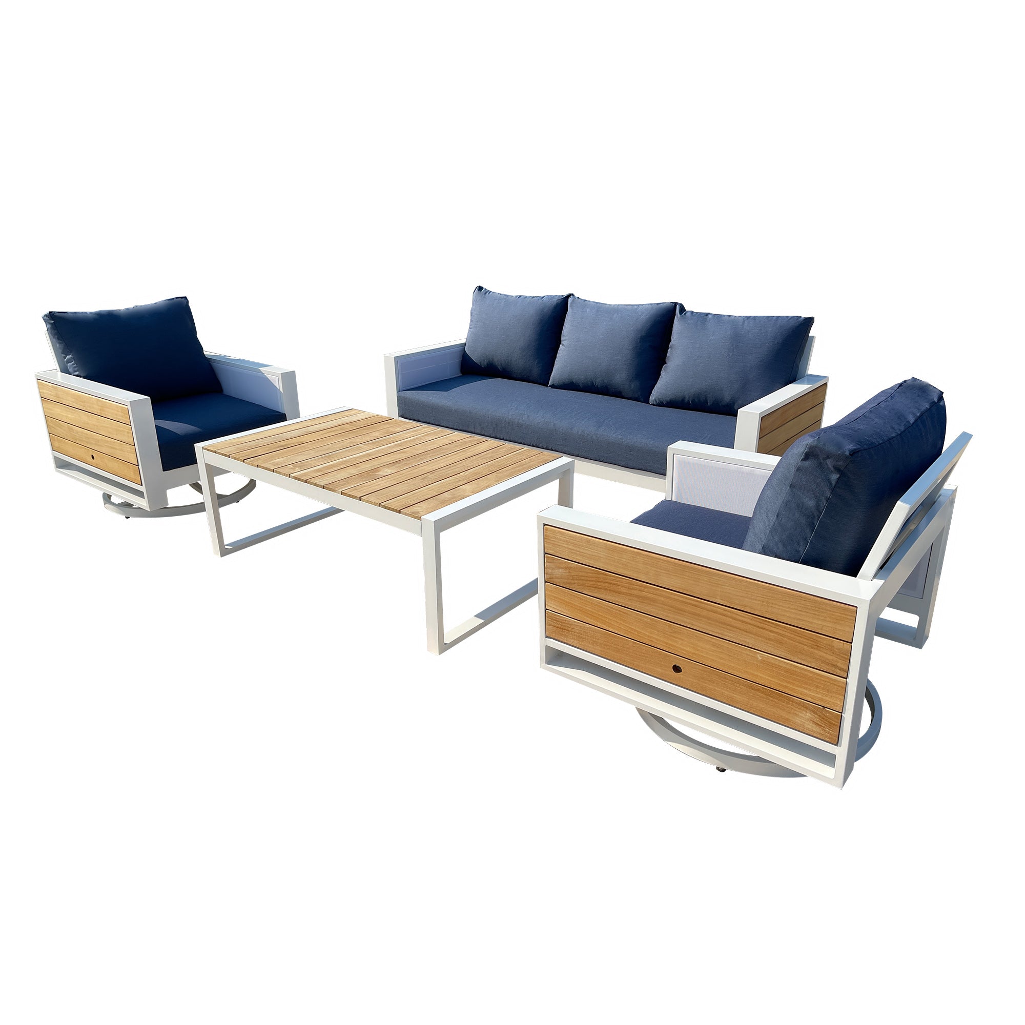 Denver 4-Piece Aluminum Outdoor Patio Conversation Seating Set with Acrylic Spectrum Indigo Cushions Denver 4-Piece Aluminum Outdoor Patio Conversation Seating Set with Acrylic Spectrum Indigo Cushions