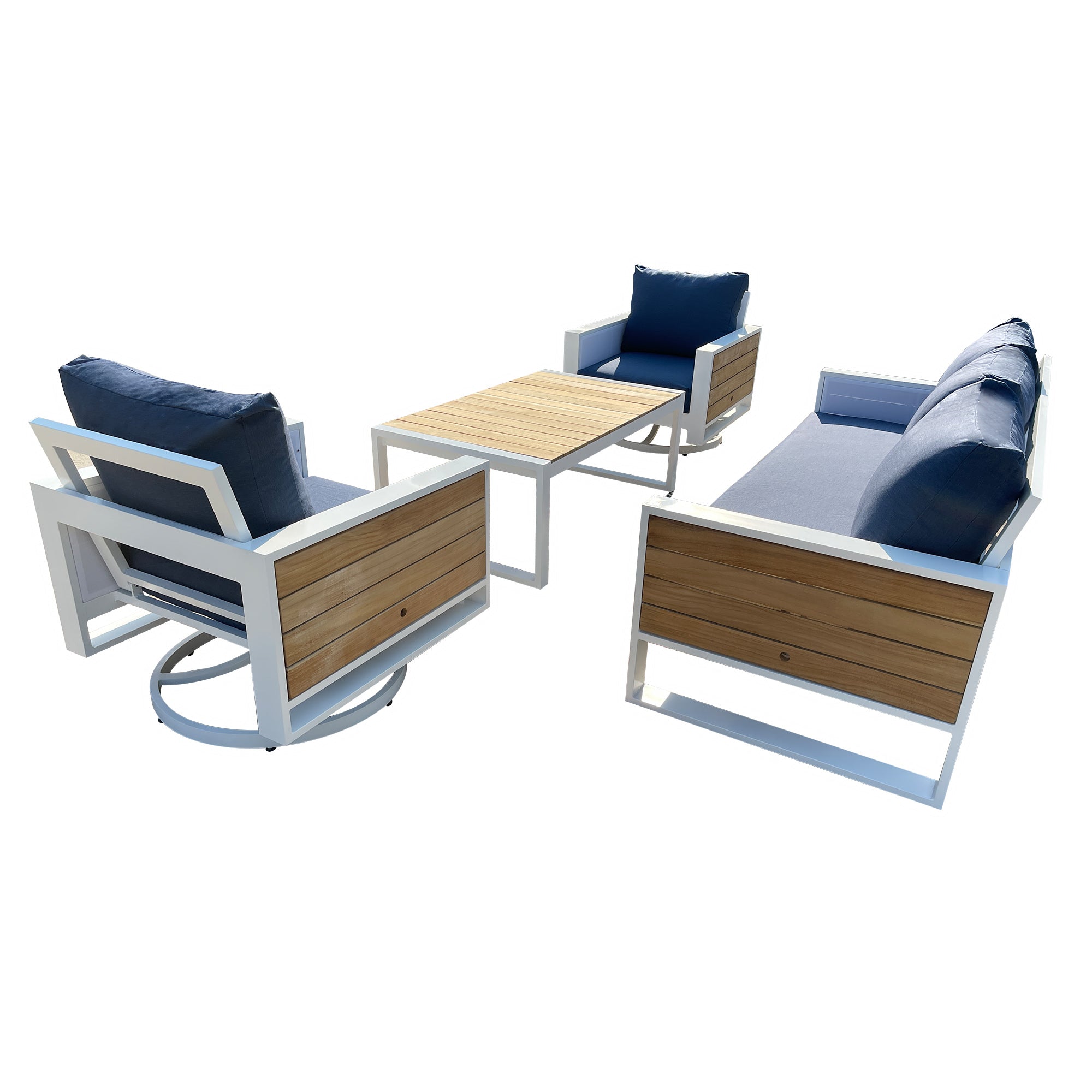 Denver 4-Piece Aluminum Outdoor Patio Conversation Seating Set with Acrylic Spectrum Indigo Cushions Denver 4-Piece Aluminum Outdoor Patio Conversation Seating Set with Acrylic Spectrum Indigo Cushions