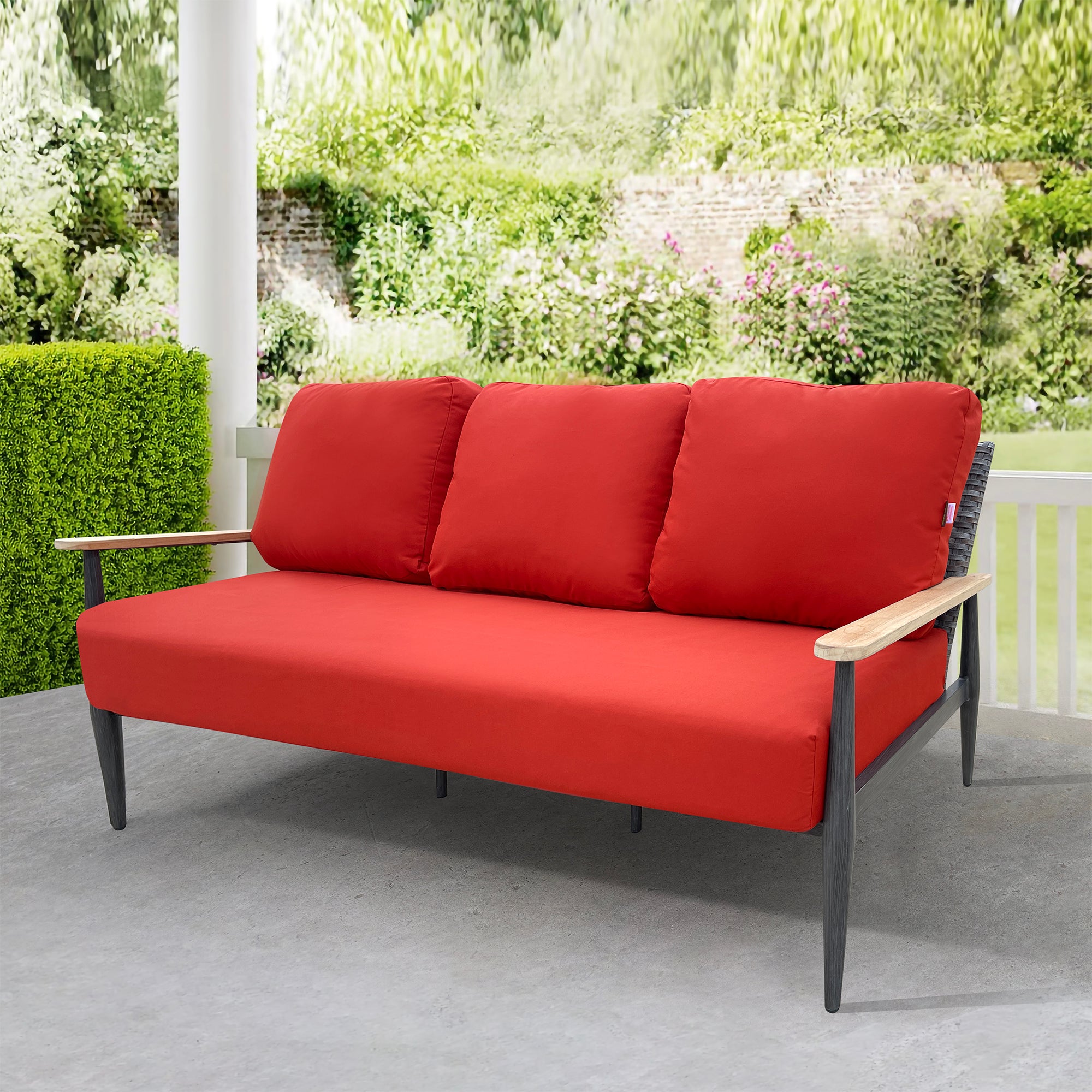 Manbo 4-Piece Wicker Patio Fire Pit Seating Set with Sunbrella Canvas Terroacotta Cushions and Rectangular Fire Pit Table Manbo 4-Piece Wicker Patio Fire Pit Seating Set with Sunbrella Canvas Terroacotta Cushions and Rectangular Fire Pit Table