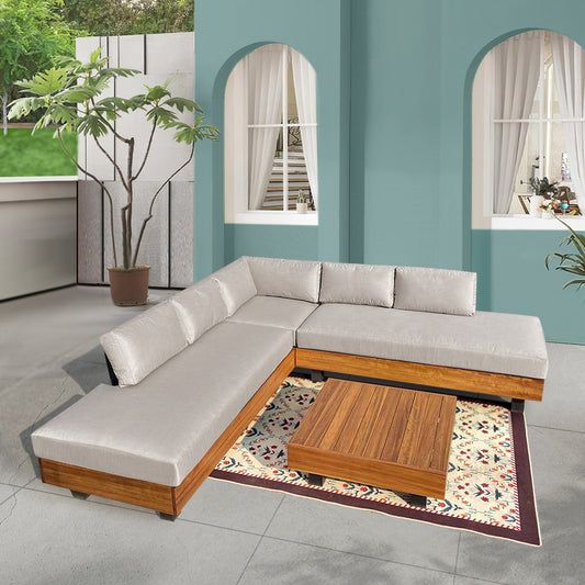 Alden 4-Piece Aluminum Outdoor Patio Sectional Sofa Set with Cast Ash Cushions and Coffee Table