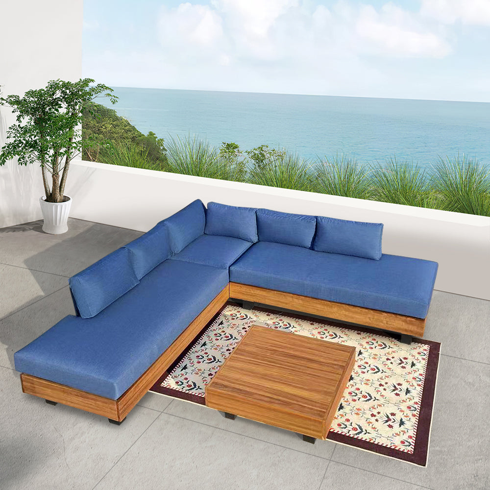 Alden Teak Wood Outdoor Patio Sectional Sofa With Acrylic Cushions Alden Teak Wood Outdoor Patio Sectional Sofa With Acrylic Cushions