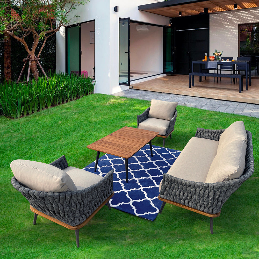 King 4-Piece Woven Rope Outdoor Conversation Set With Acrylic Cushions