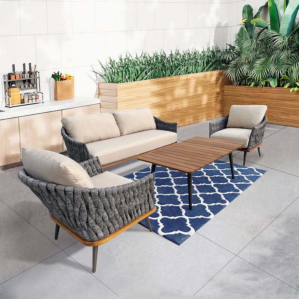 King 4-Piece Woven Rope Outdoor Conversation Set With Acrylic Cushions King 4-Piece Woven Rope Outdoor Conversation Set With Acrylic Cushions