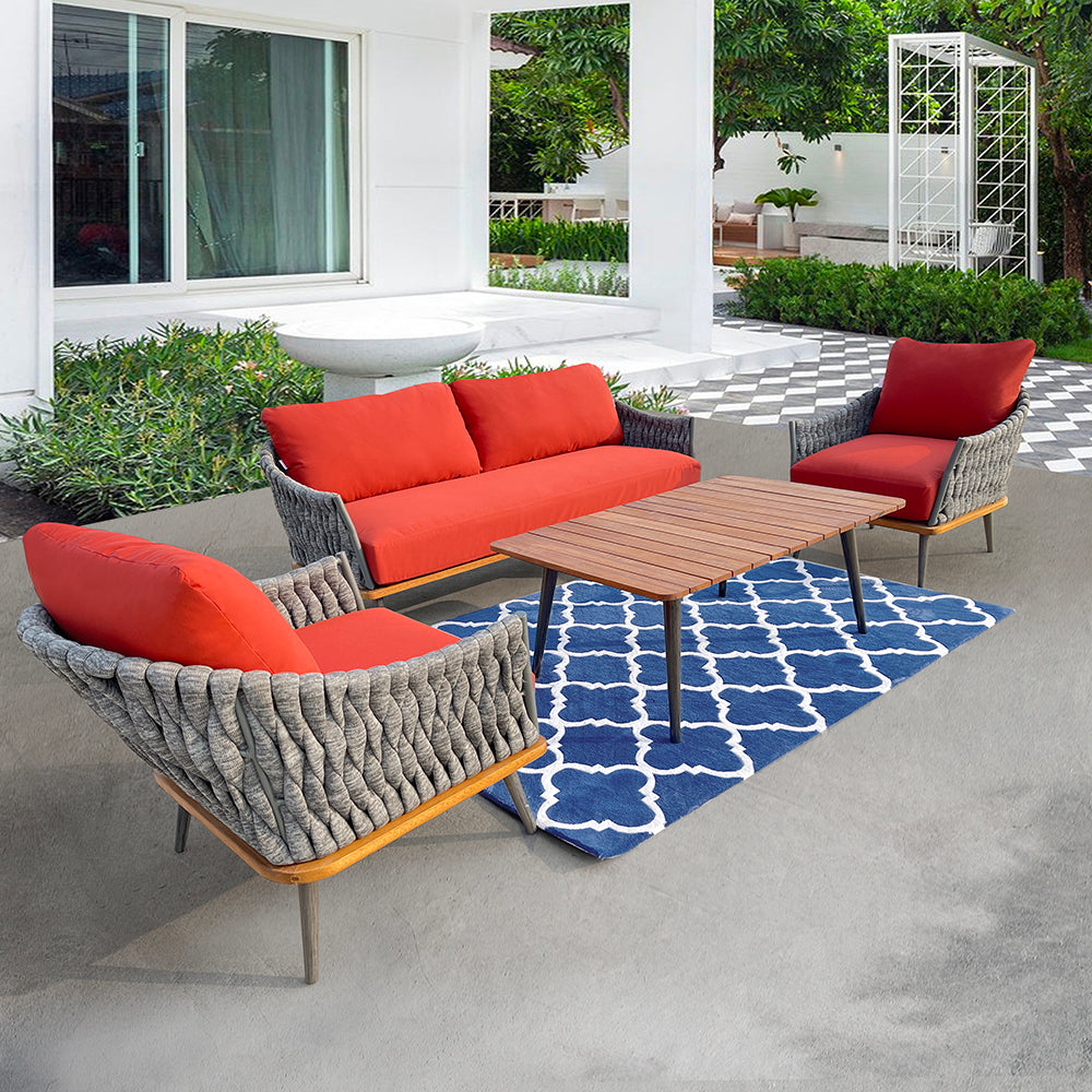 King 4-Piece Woven Rope Outdoor Conversation Set With Acrylic Cushions King 4-Piece Woven Rope Outdoor Conversation Set With Acrylic Cushions