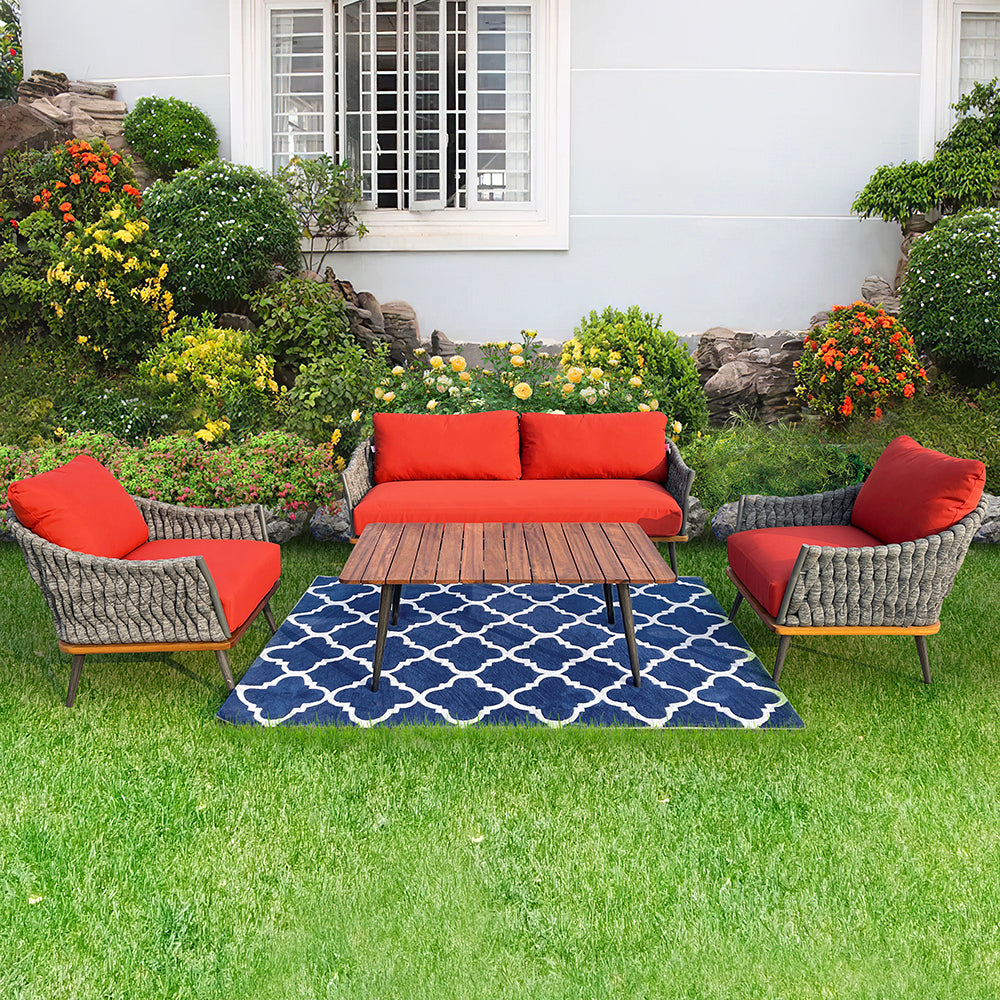 King 4-Piece Woven Rope Outdoor Conversation Set With Acrylic Cushions King 4-Piece Woven Rope Outdoor Conversation Set With Acrylic Cushions