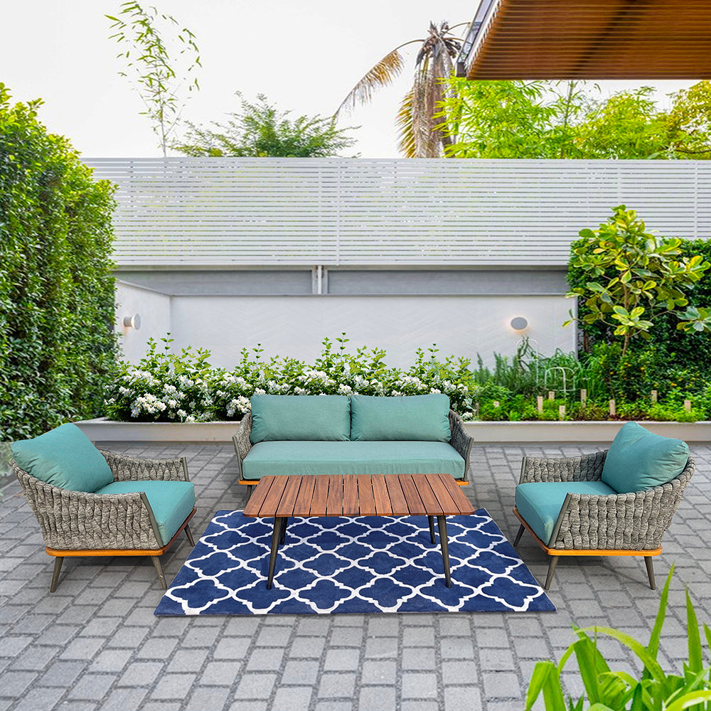 King 4-Piece Woven Rope Outdoor Conversation Set With Acrylic Cushions King 4-Piece Woven Rope Outdoor Conversation Set With Acrylic Cushions