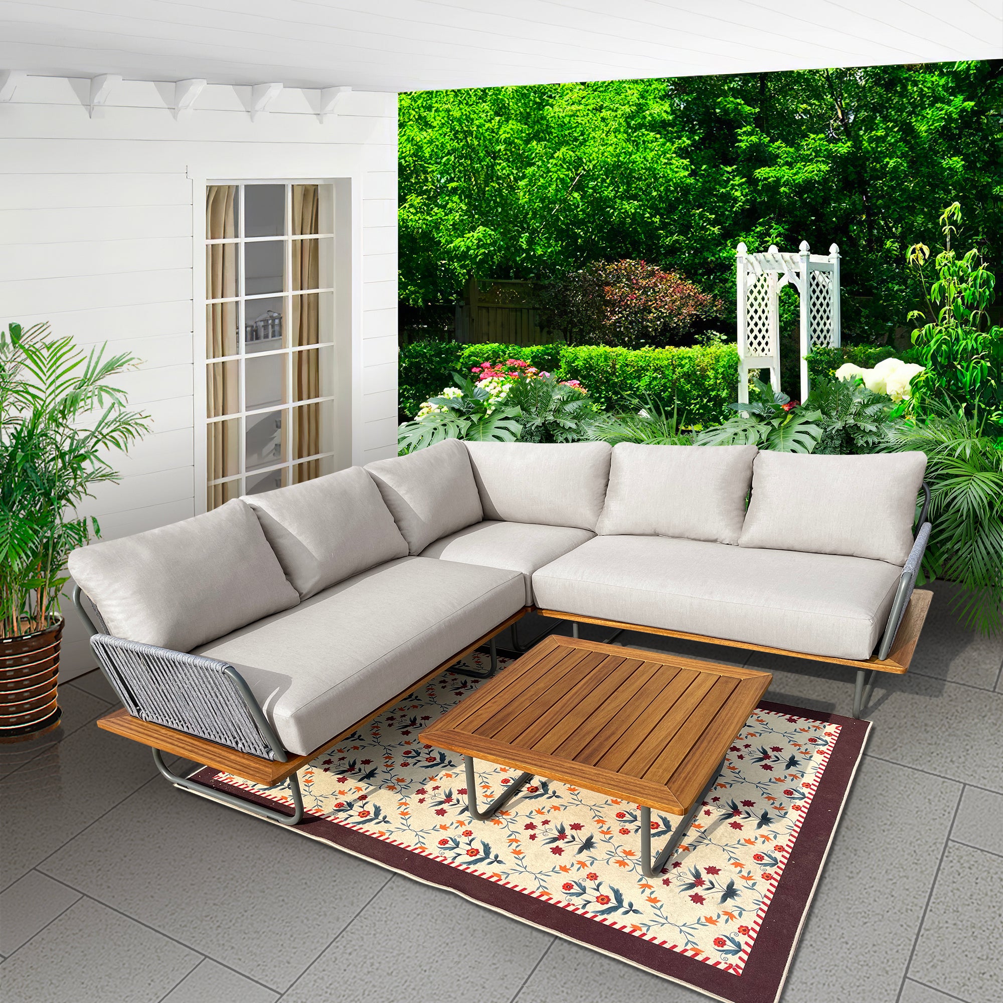 Kingston 4-Piece Woven Rope Outdoor Sectional With Acrylic Cushions Kingston 4-Piece Woven Rope Outdoor Sectional With Acrylic Cushions