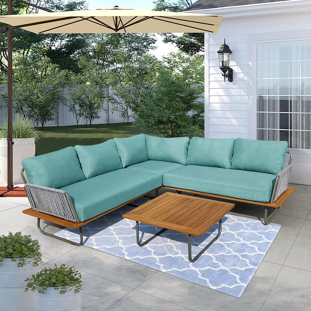 Kingston 4-Piece Woven Rope Outdoor Sectional With Acrylic Cushions Kingston 4-Piece Woven Rope Outdoor Sectional With Acrylic Cushions