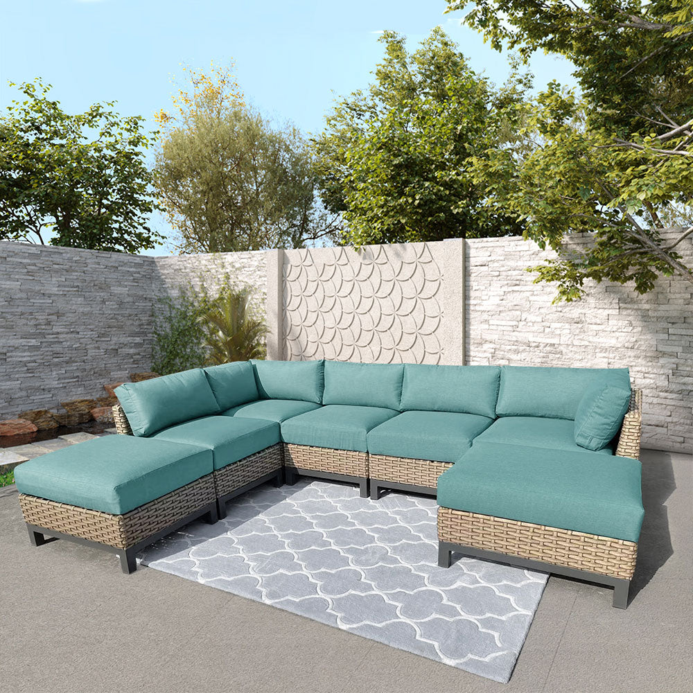 Delta 7-Piece Resin Wicker Outdoor Sectional With Acrylic Cushions Delta 7-Piece Resin Wicker Outdoor Sectional With Acrylic Cushions