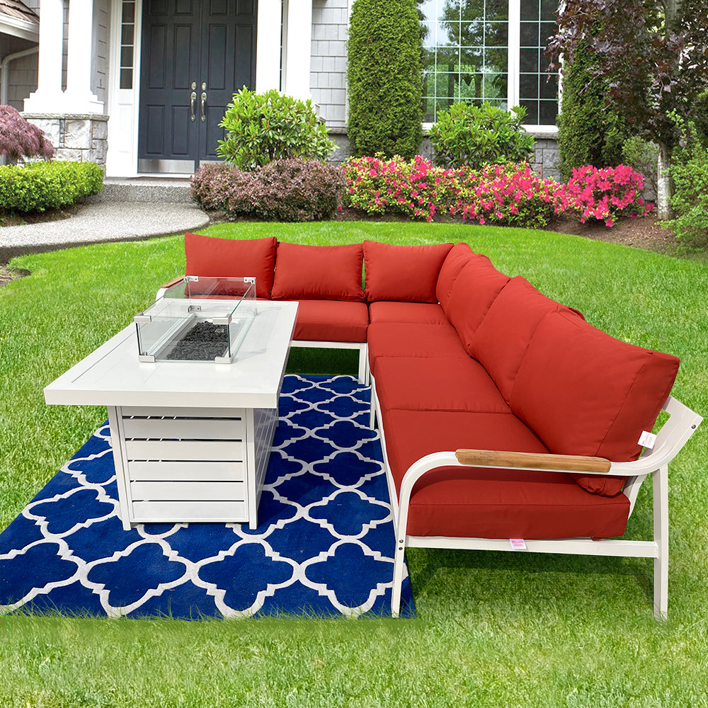 Camel 5-Piece Aluminium Outdoor Patio Fire Pit Seating Set With Acrylic Cushions Camel 5-Piece Aluminium Outdoor Patio Fire Pit Seating Set With Acrylic Cushions