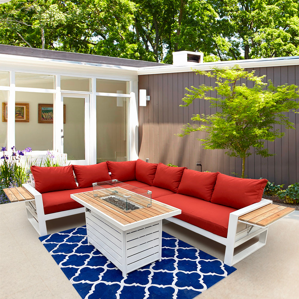 Denver 5-Piece Aluminium Outdoor Patio Fire Pit Seating Set With Acrylic Cushions Denver 5-Piece Aluminium Outdoor Patio Fire Pit Seating Set With Acrylic Cushions