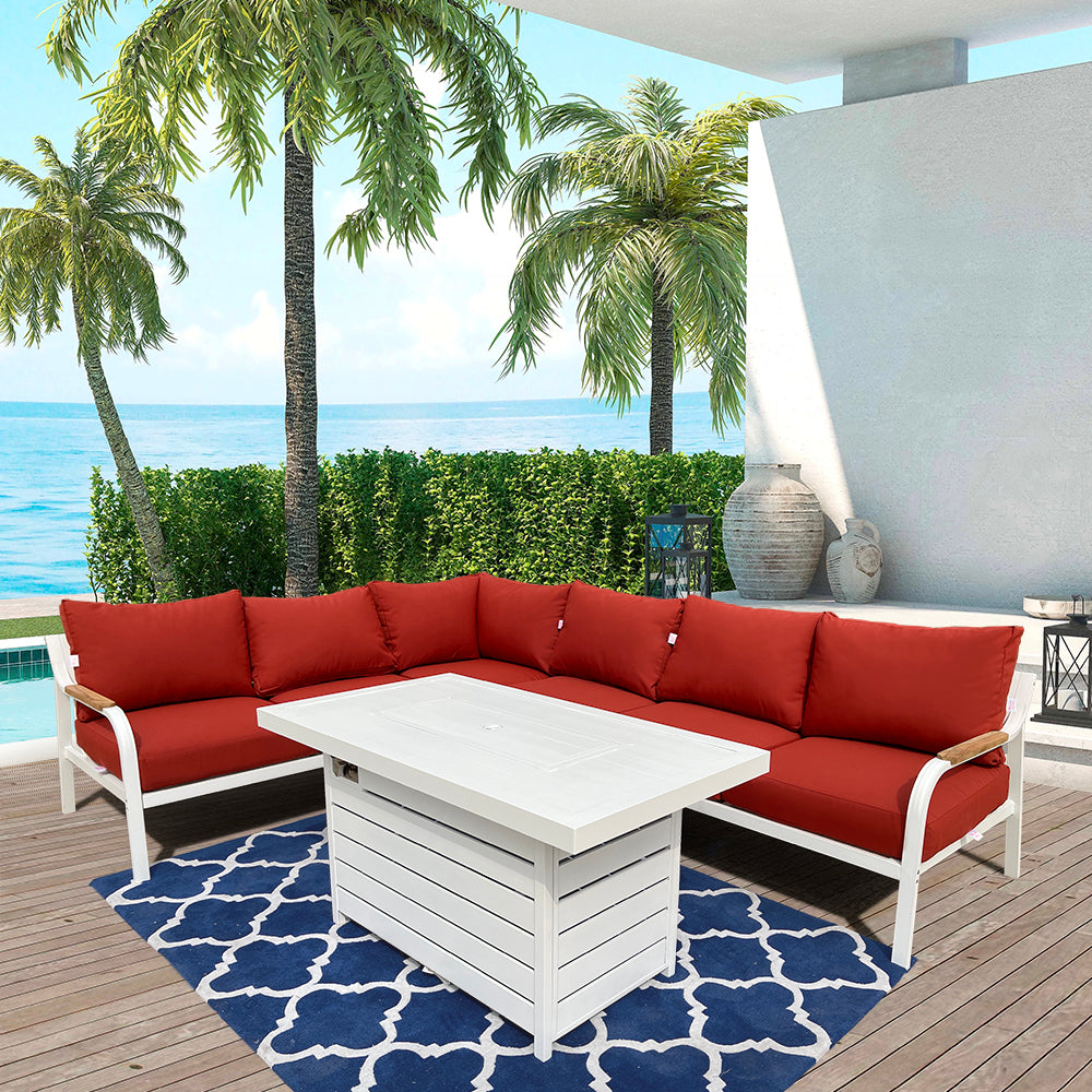Camel 5-Piece Aluminium Outdoor Patio Fire Pit Seating Set With Acrylic Cushions Camel 5-Piece Aluminium Outdoor Patio Fire Pit Seating Set With Acrylic Cushions