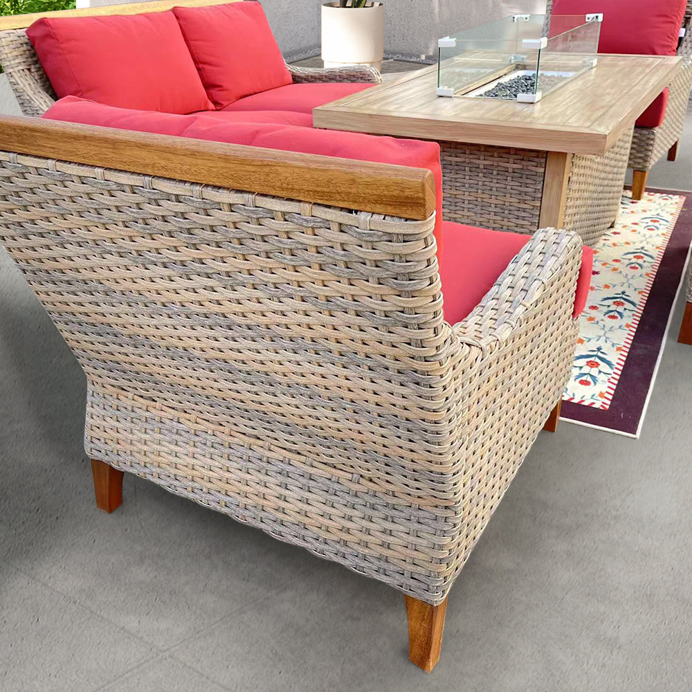 Amigo 5-Piece Wicker Patio Fire Conversation Set With Acrylic Cushions Amigo 5-Piece Wicker Patio Fire Conversation Set With Acrylic Cushions