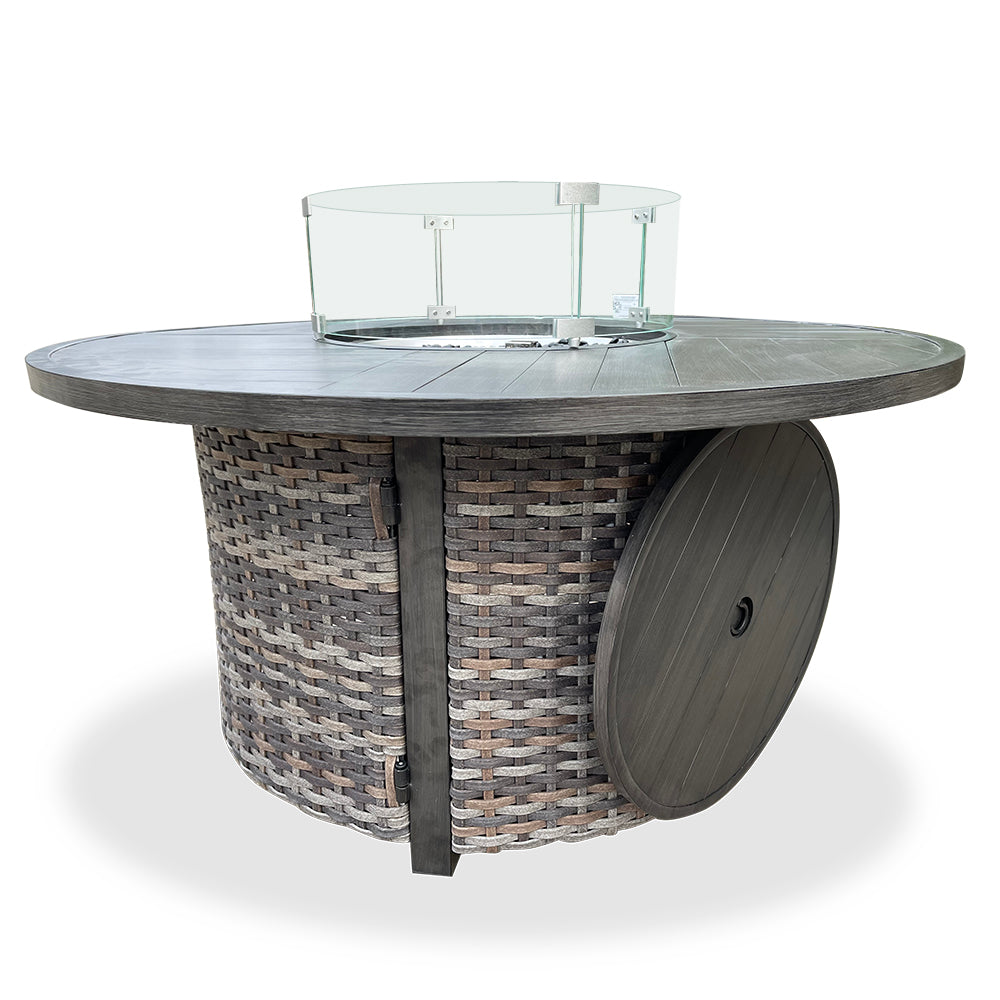 Manbo 5-Piece Wicker Outdoor Patio Fire Pit Seating Set With Acrylic Cushions Manbo 5-Piece Wicker Outdoor Patio Fire Pit Seating Set With Acrylic Cushions