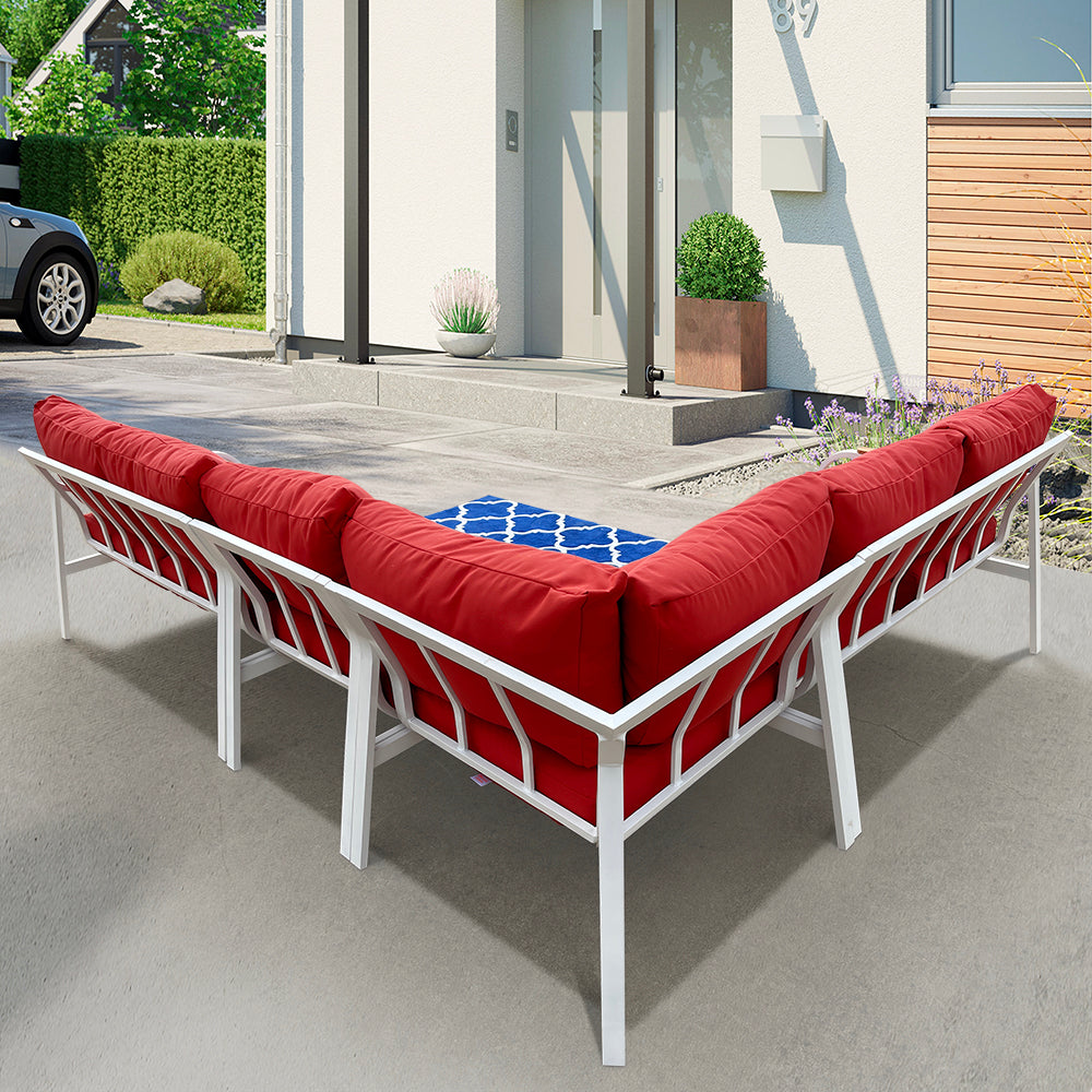 Camel 5-Piece Aluminium Outdoor Patio Fire Pit Seating Set With Acrylic Cushions Camel 5-Piece Aluminium Outdoor Patio Fire Pit Seating Set With Acrylic Cushions