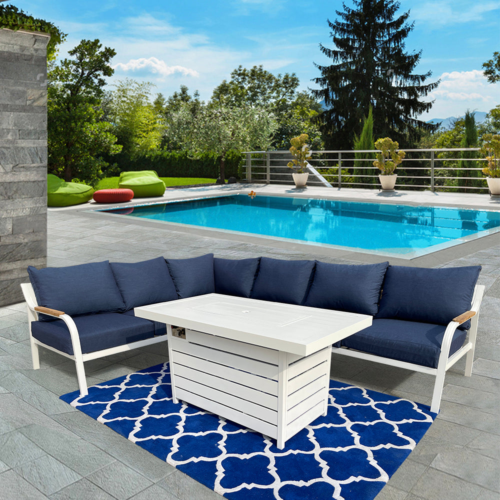 Camel 5-Piece Aluminium Outdoor Patio Fire Pit Seating Set With Acrylic Cushions Camel 5-Piece Aluminium Outdoor Patio Fire Pit Seating Set With Acrylic Cushions