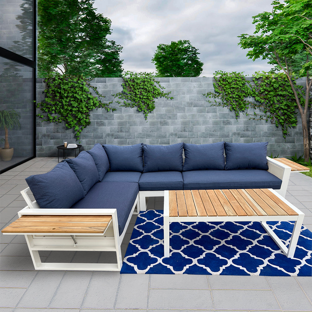 Denver 5-Piece Aluminium Outdoor Patio Sectional Sofa Set With Acrylic Cushions Denver 5-Piece Aluminium Outdoor Patio Sectional Sofa Set With Acrylic Cushions