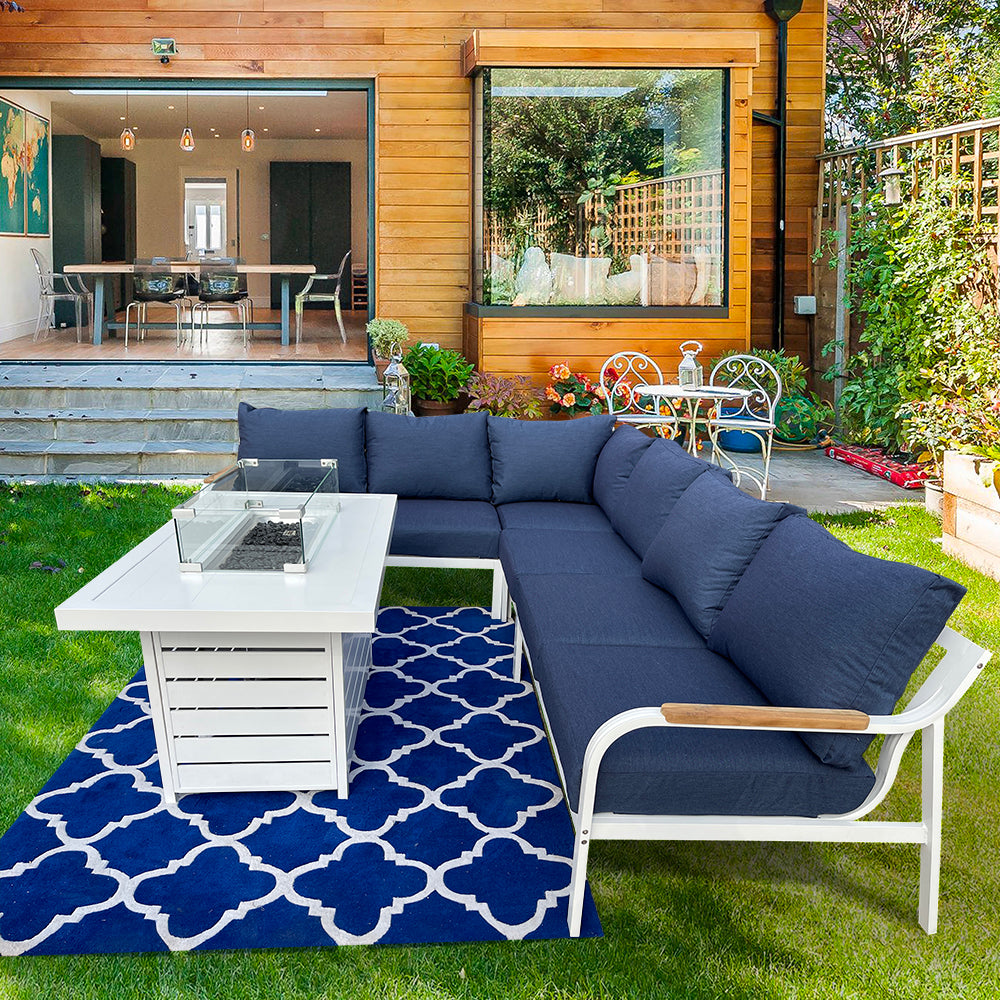 Camel 5-Piece Aluminium Outdoor Patio Fire Pit Seating Set With Acrylic Cushions Camel 5-Piece Aluminium Outdoor Patio Fire Pit Seating Set With Acrylic Cushions
