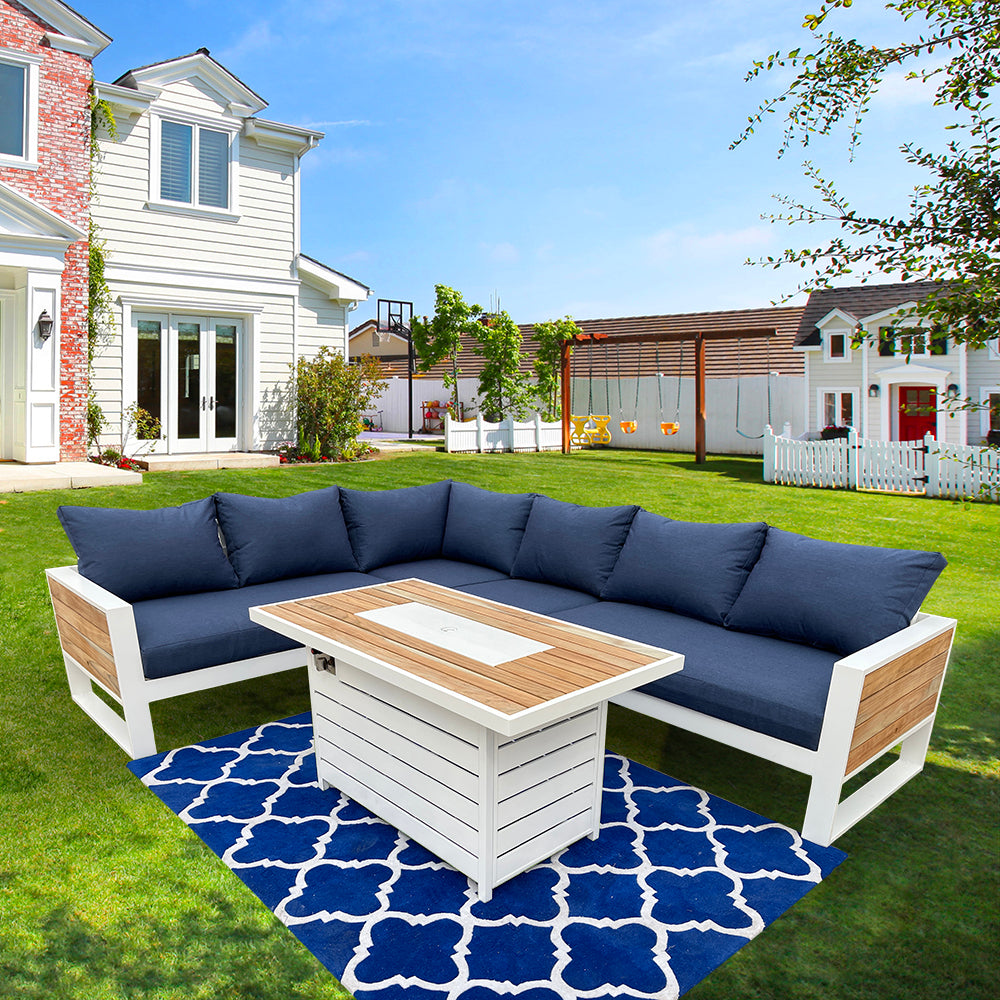 Denver 5-Piece Aluminium Outdoor Patio Fire Pit Seating Set With Acrylic Cushions Denver 5-Piece Aluminium Outdoor Patio Fire Pit Seating Set With Acrylic Cushions
