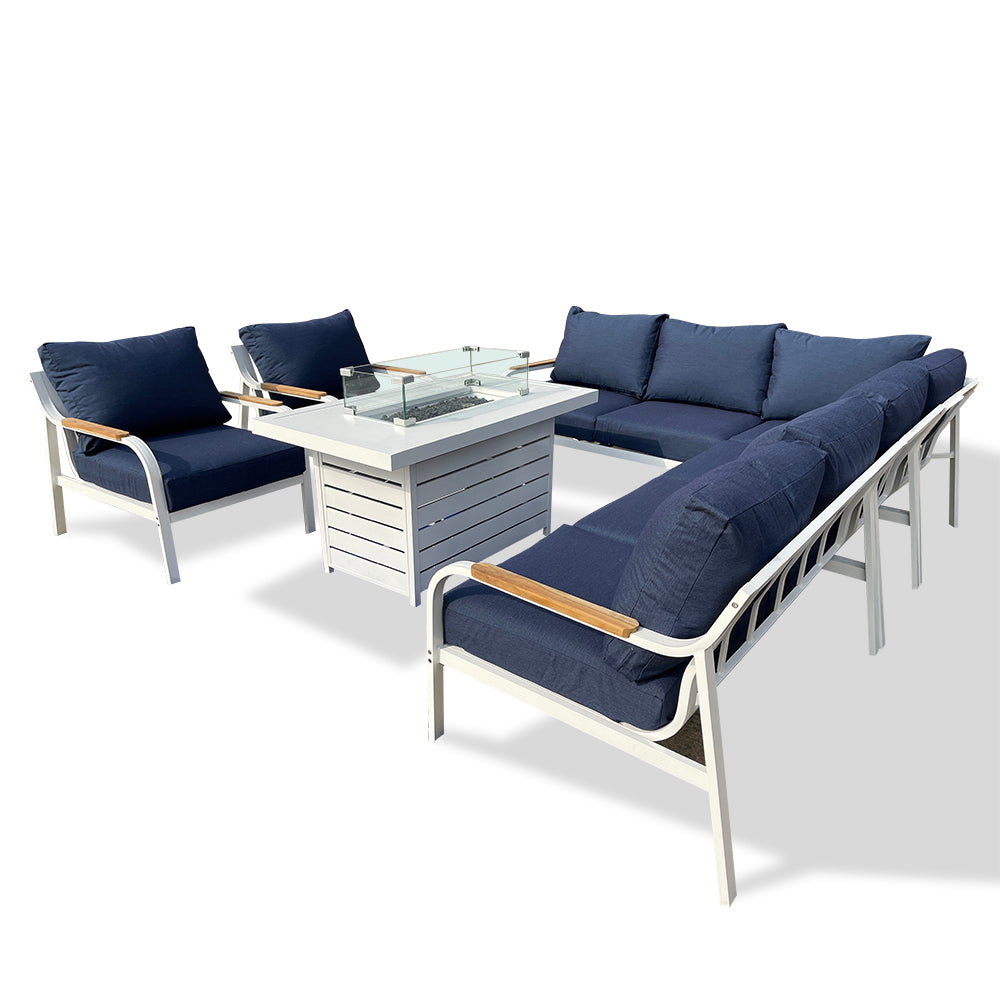 Camel 7-Piece Aluminium Outdoor Patio Fire Pit Seating Set With Acrylic Cushions Camel 7-Piece Aluminium Outdoor Patio Fire Pit Seating Set With Acrylic Cushions