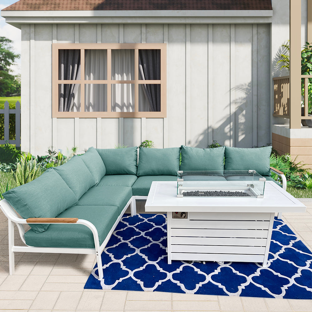 Camel 5-Piece Aluminium Outdoor Patio Fire Pit Seating Set With Acrylic Cushions Camel 5-Piece Aluminium Outdoor Patio Fire Pit Seating Set With Acrylic Cushions