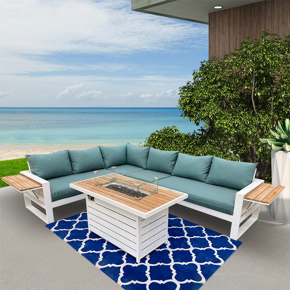 Denver 5-Piece Aluminium Outdoor Patio Fire Pit Seating Set With Acrylic Cushions Denver 5-Piece Aluminium Outdoor Patio Fire Pit Seating Set With Acrylic Cushions