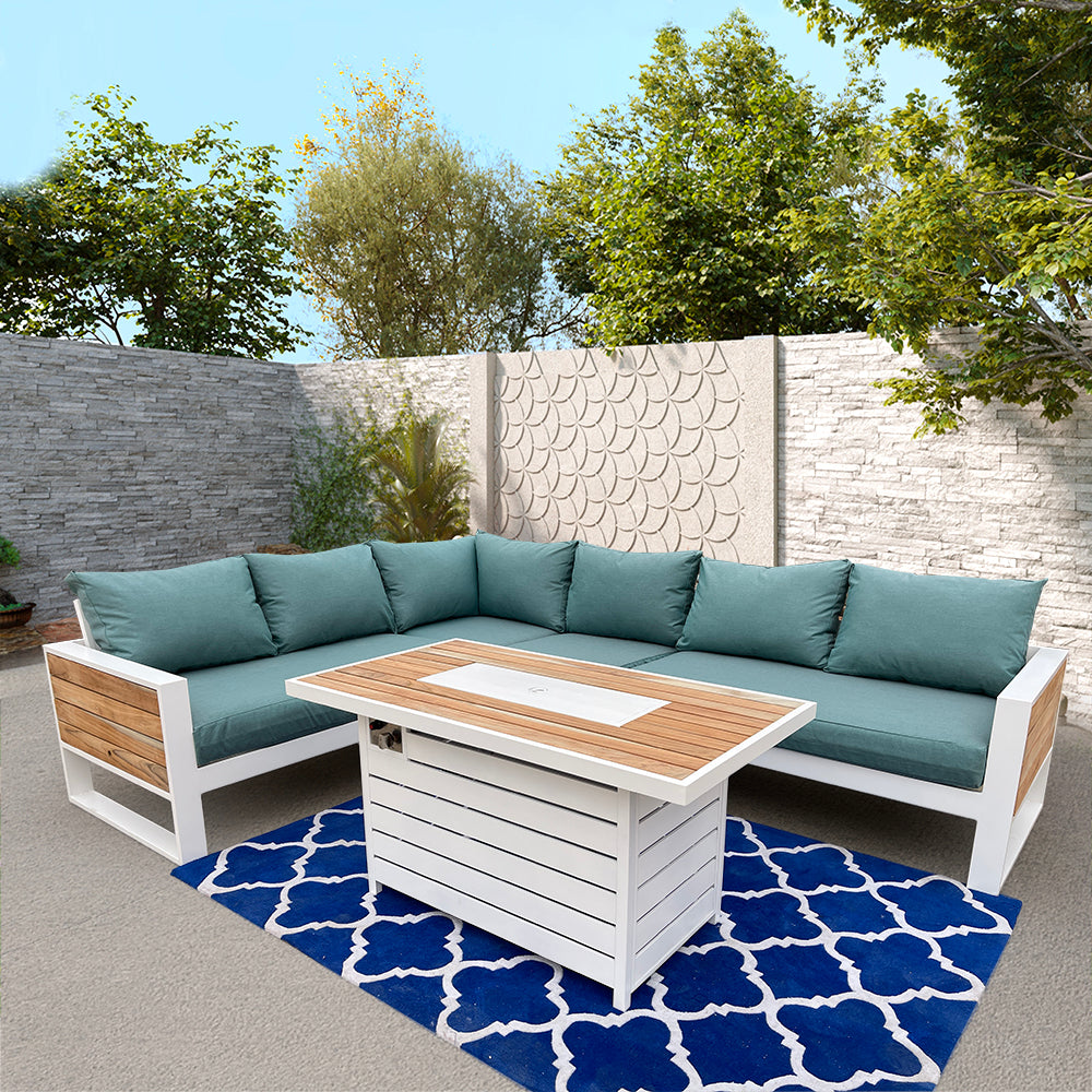 Denver 5-Piece Aluminium Outdoor Patio Fire Pit Seating Set With Acrylic Cushions Denver 5-Piece Aluminium Outdoor Patio Fire Pit Seating Set With Acrylic Cushions