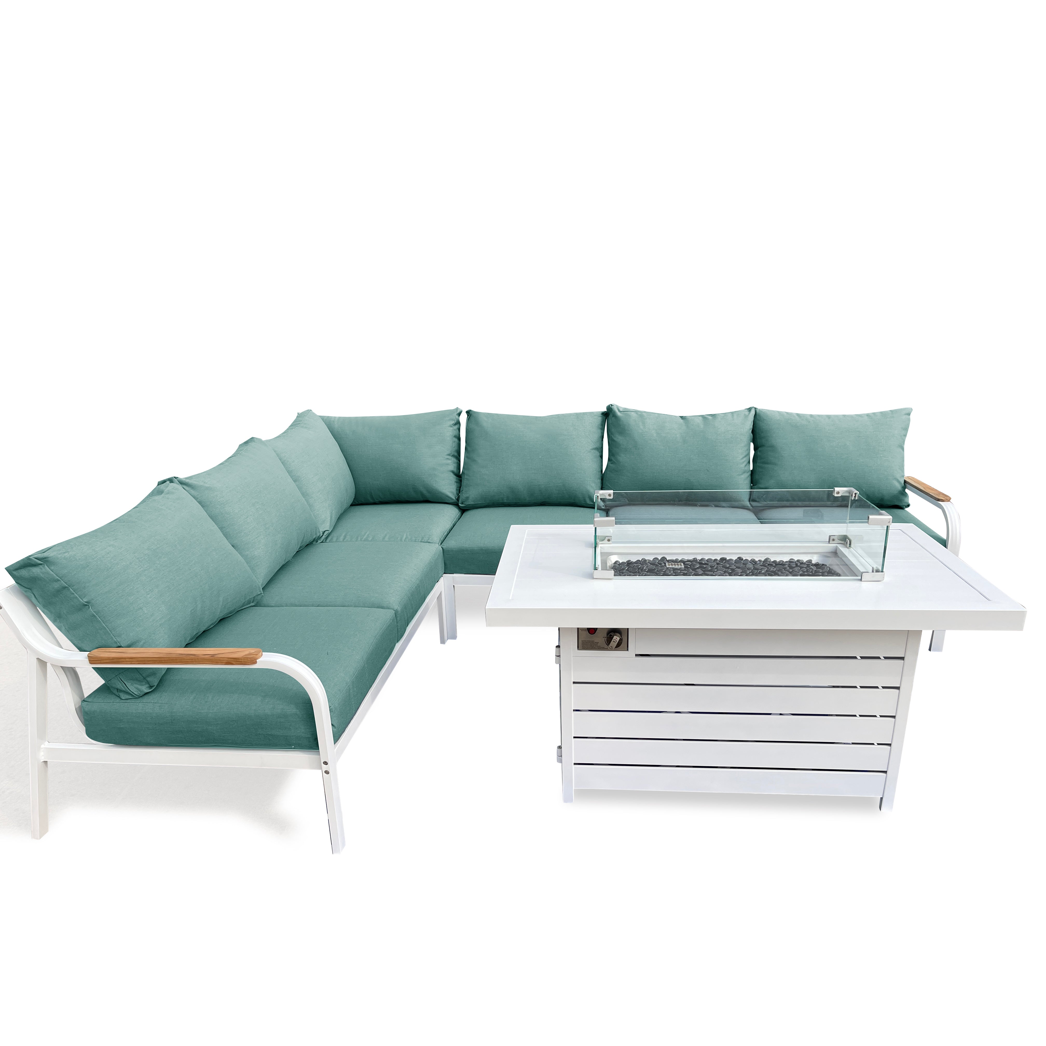 Camel 5-Piece Aluminium Outdoor Patio Fire Pit Seating Set With Acrylic Cushions Camel 5-Piece Aluminium Outdoor Patio Fire Pit Seating Set With Acrylic Cushions