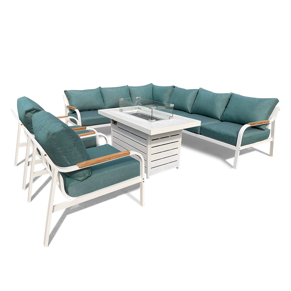 Camel 7-Piece Aluminium Outdoor Patio Fire Pit Seating Set With Acrylic Cushions Camel 7-Piece Aluminium Outdoor Patio Fire Pit Seating Set With Acrylic Cushions