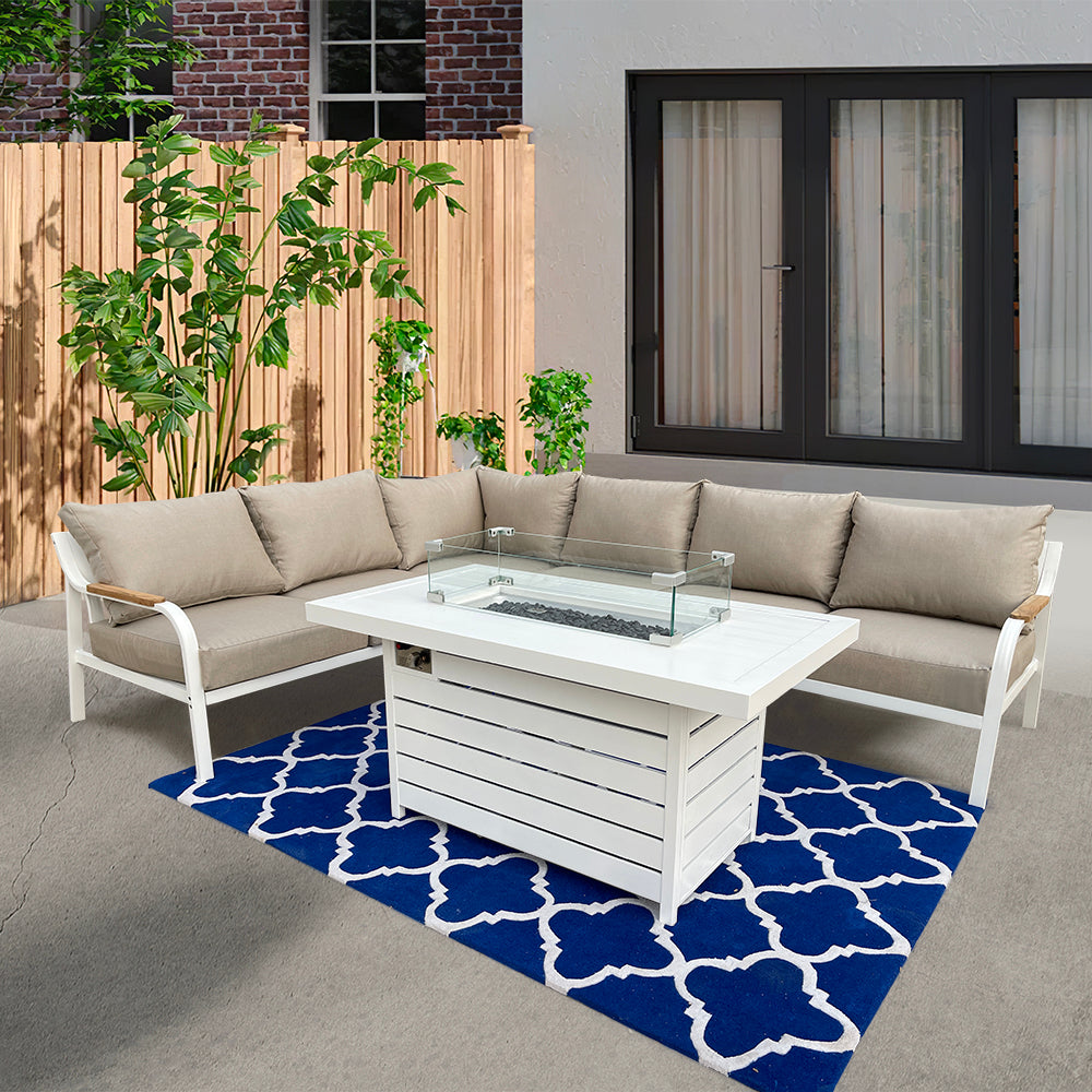 Camel 5-Piece Aluminium Outdoor Patio Fire Pit Seating Set With Acrylic Cushions Camel 5-Piece Aluminium Outdoor Patio Fire Pit Seating Set With Acrylic Cushions