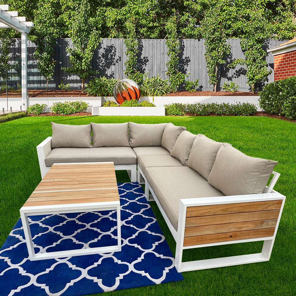 Denver 5-Piece Aluminium Outdoor Patio Sectional Sofa Set With Acrylic Cushions Denver 5-Piece Aluminium Outdoor Patio Sectional Sofa Set With Acrylic Cushions
