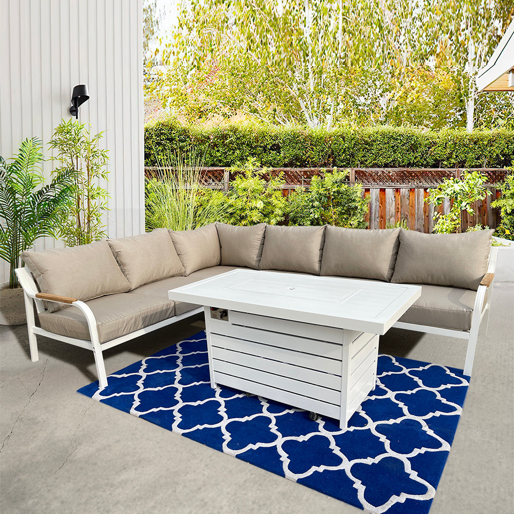 Camel 5-Piece Aluminium Outdoor Patio Fire Pit Seating Set With Acrylic Cushions Camel 5-Piece Aluminium Outdoor Patio Fire Pit Seating Set With Acrylic Cushions