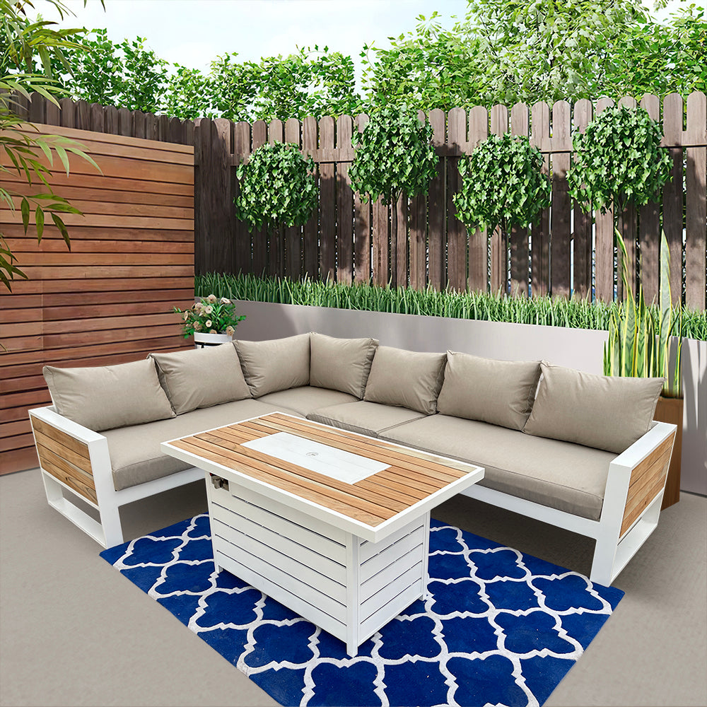 Denver 5-Piece Aluminium Outdoor Patio Fire Pit Seating Set With Acrylic Cushions Denver 5-Piece Aluminium Outdoor Patio Fire Pit Seating Set With Acrylic Cushions