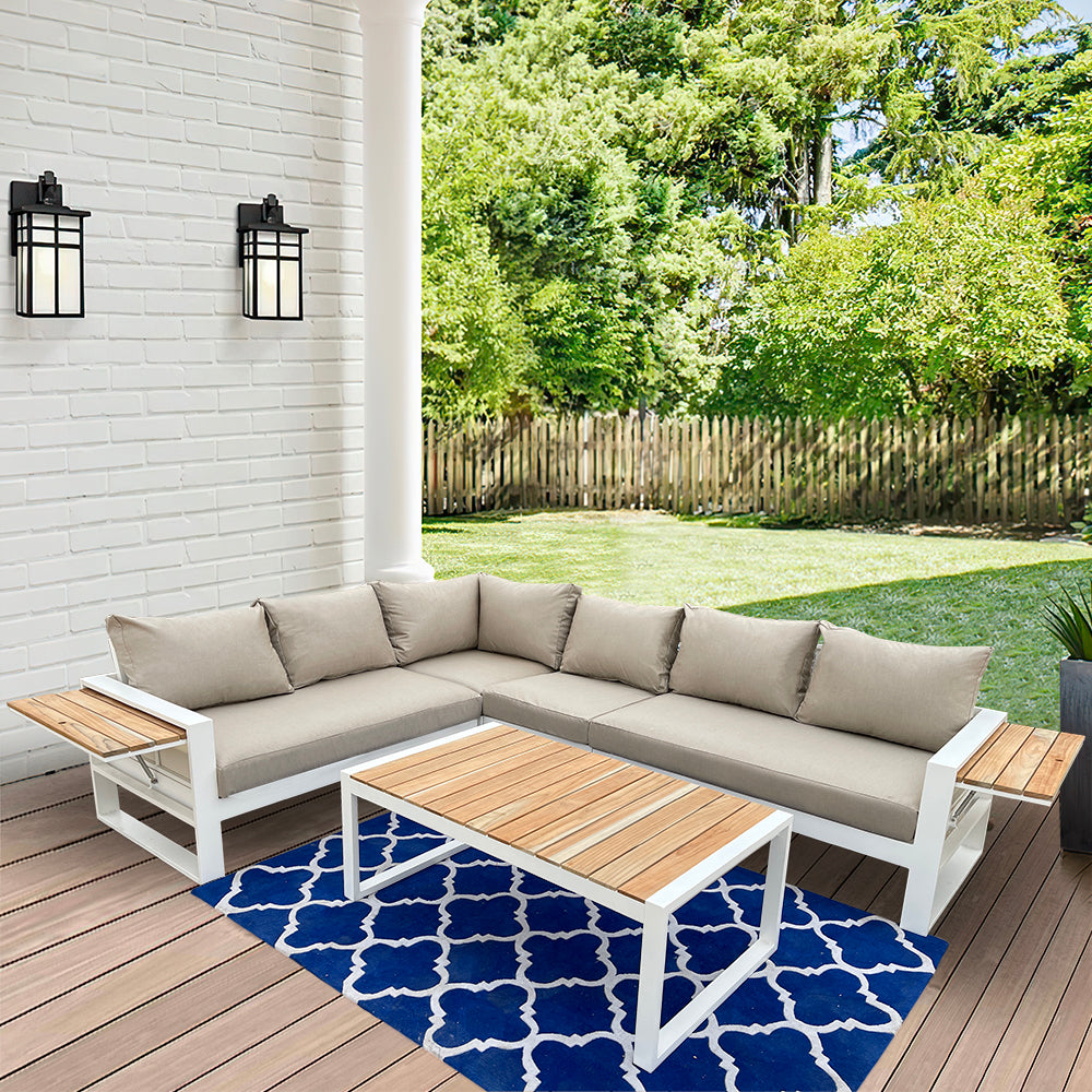 Denver 5-Piece Aluminium Outdoor Patio Sectional Sofa Set With Acrylic Cushions Denver 5-Piece Aluminium Outdoor Patio Sectional Sofa Set With Acrylic Cushions