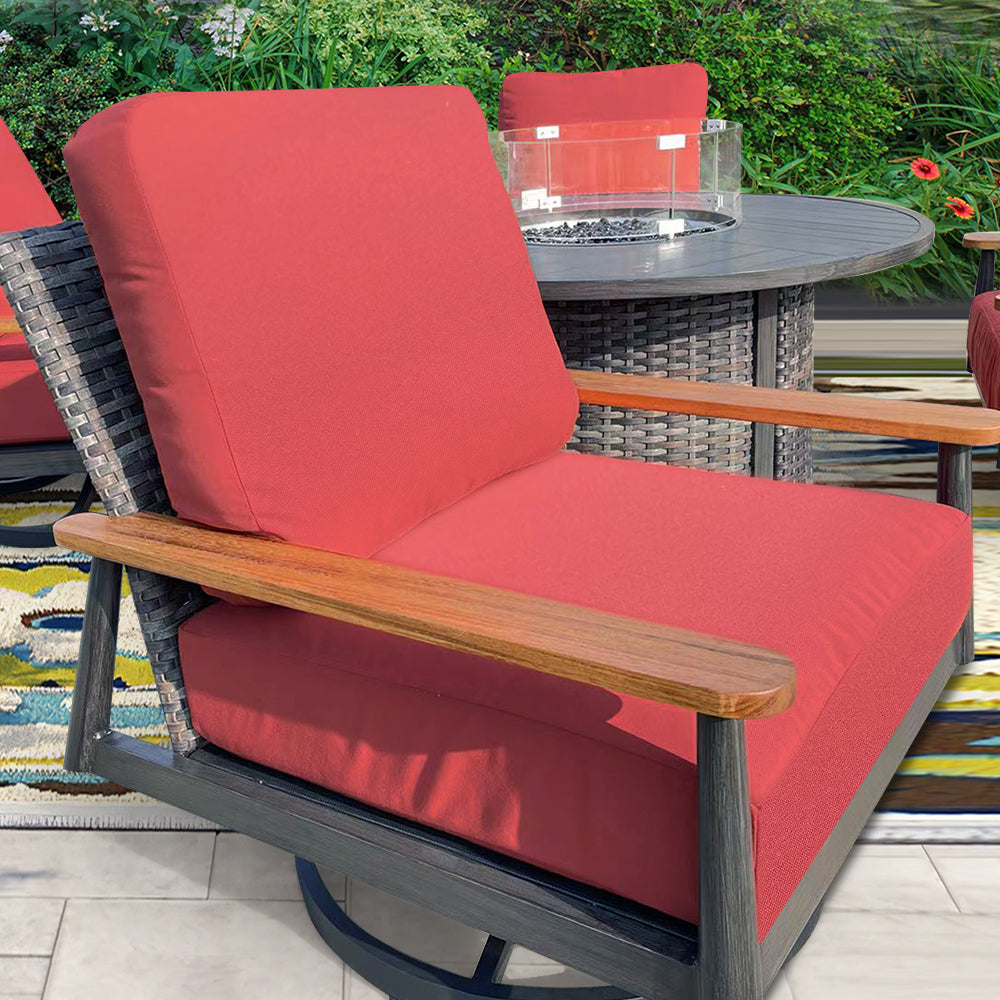 Manbo 5-Piece Wicker Outdoor Patio Fire Pit Seating Set With Acrylic Cushions Manbo 5-Piece Wicker Outdoor Patio Fire Pit Seating Set With Acrylic Cushions