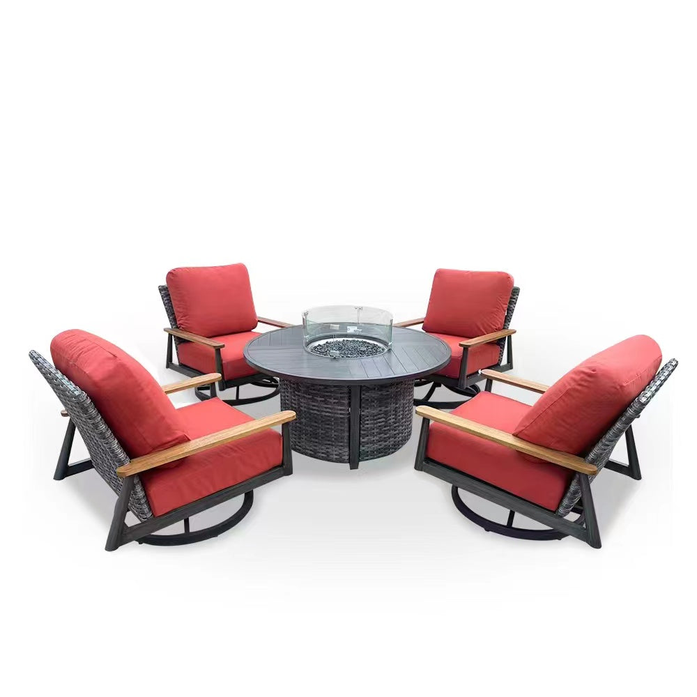 Manbo 5-Piece Wicker Outdoor Patio Fire Pit Seating Set With Acrylic Cushions Manbo 5-Piece Wicker Outdoor Patio Fire Pit Seating Set With Acrylic Cushions