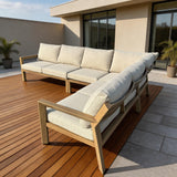 Havana 4-Piece Brown Wood-look Aluminum Outdoor L-shaped Sofa with Oatmeal Cushions